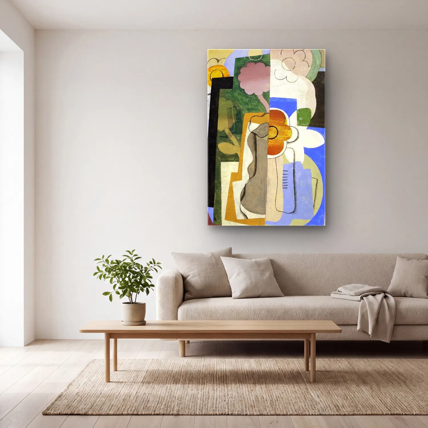Georges Valmier – Vase de fleurs No. 5 cam tablo — açık renk salonda