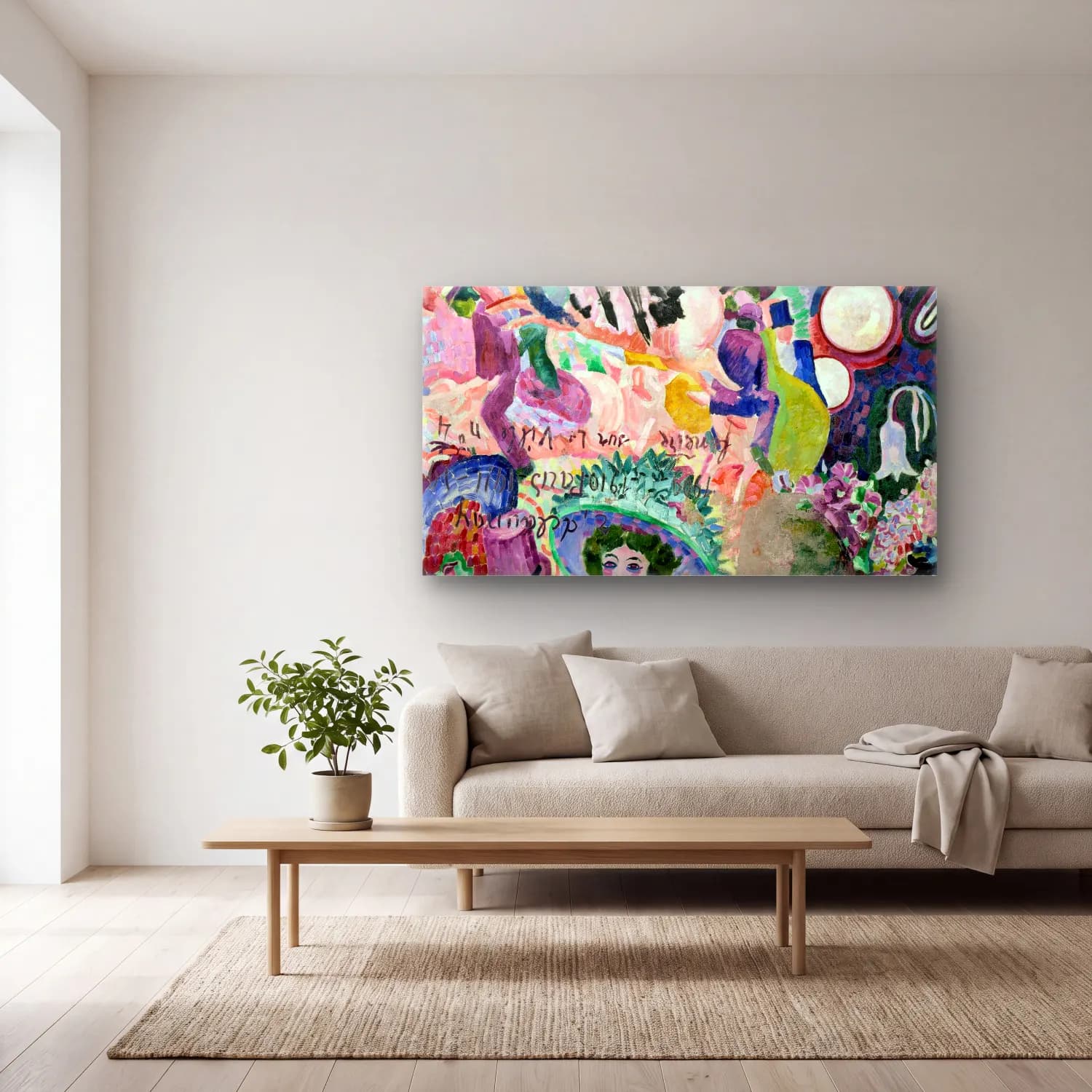 Robert Delaunay – Carousel of Pigs – Pembe Tonlar cam tablo — açık renk salonda