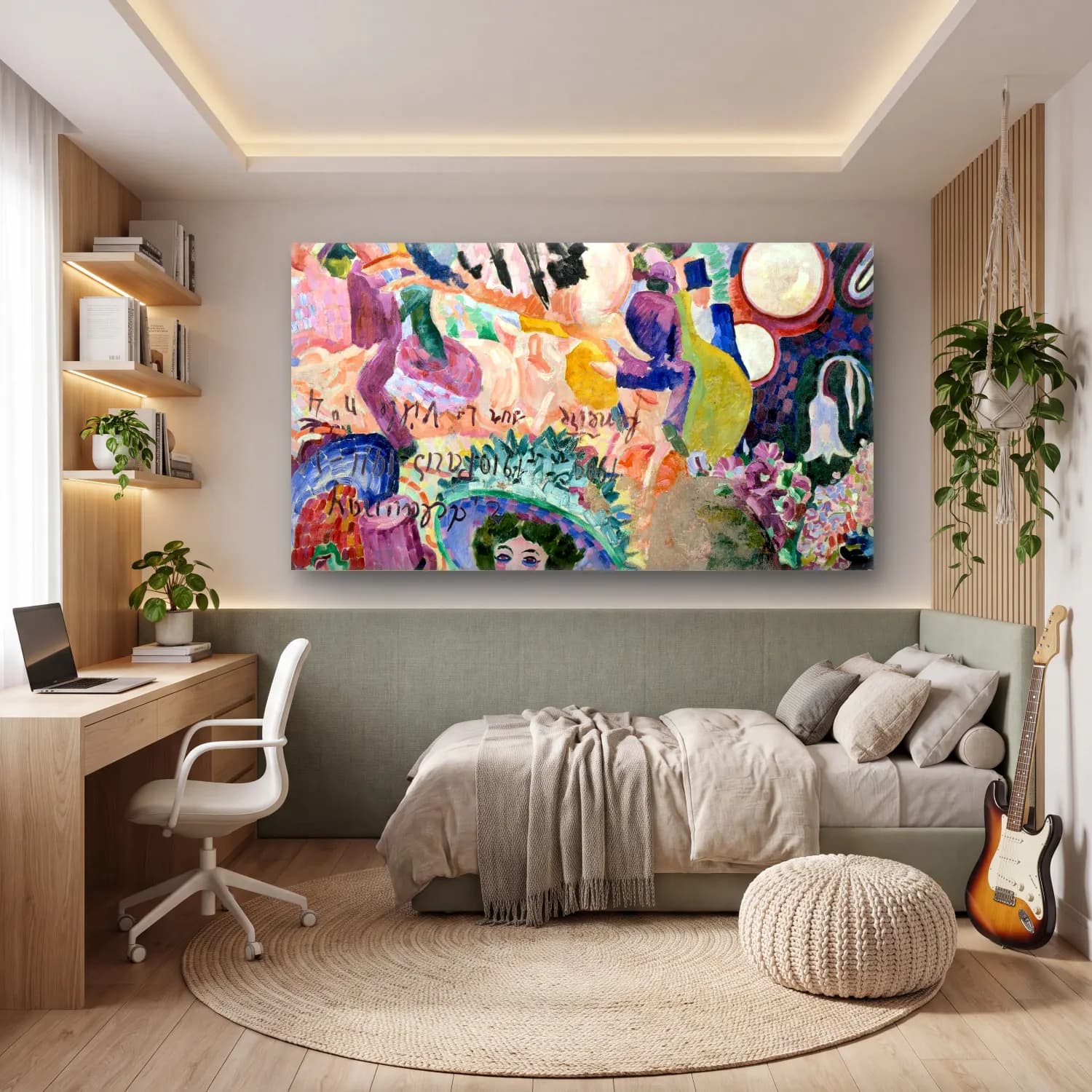 Robert Delaunay – Carousel of Pigs – Pembe Tonlar cam tablo — genç odasında