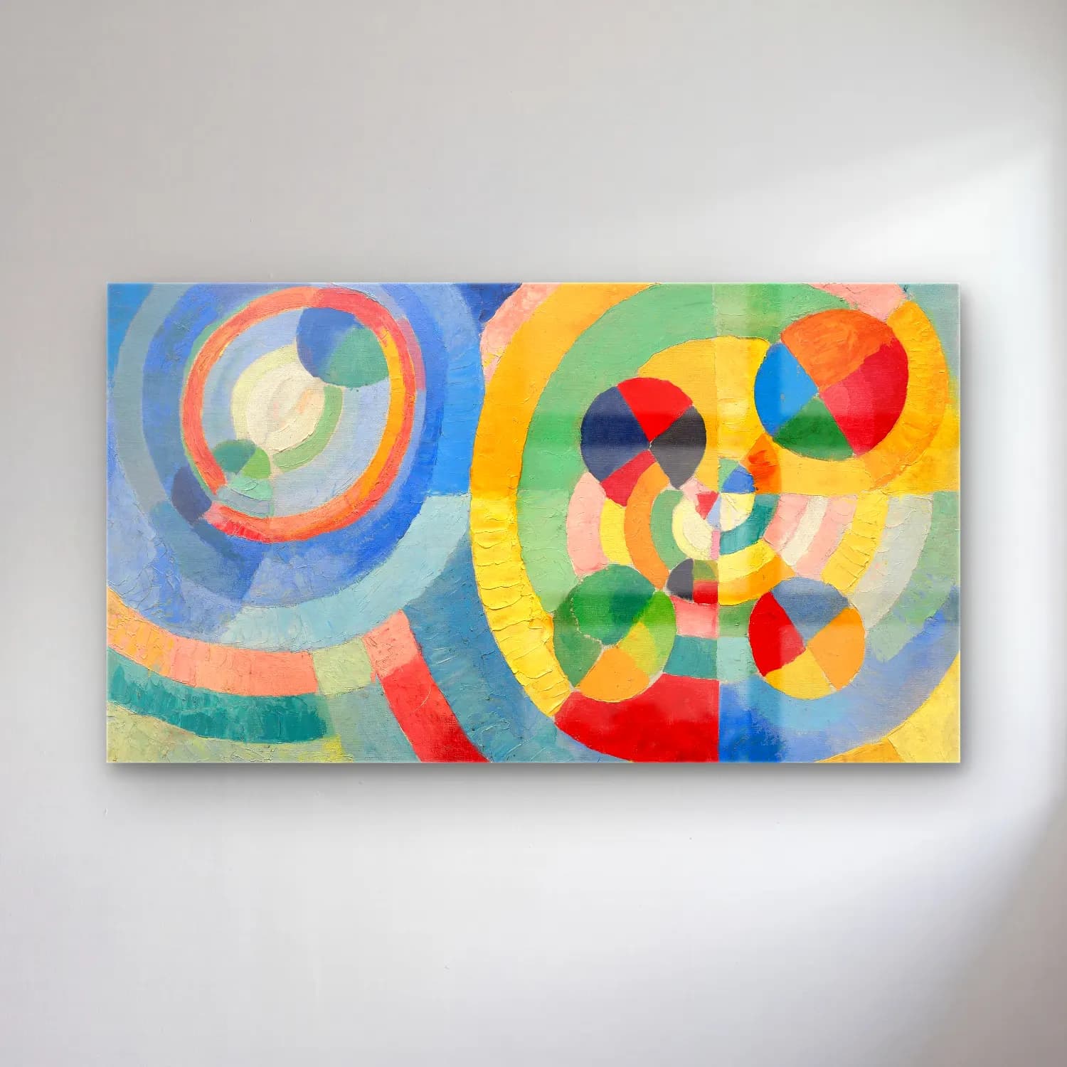 Robert Delaunay – Circular Forms – Yeşil Tonlar cam tablo — Robert Delaunay – Circular Forms – Yeşil Tonlar — modern soyut geometrik daireler