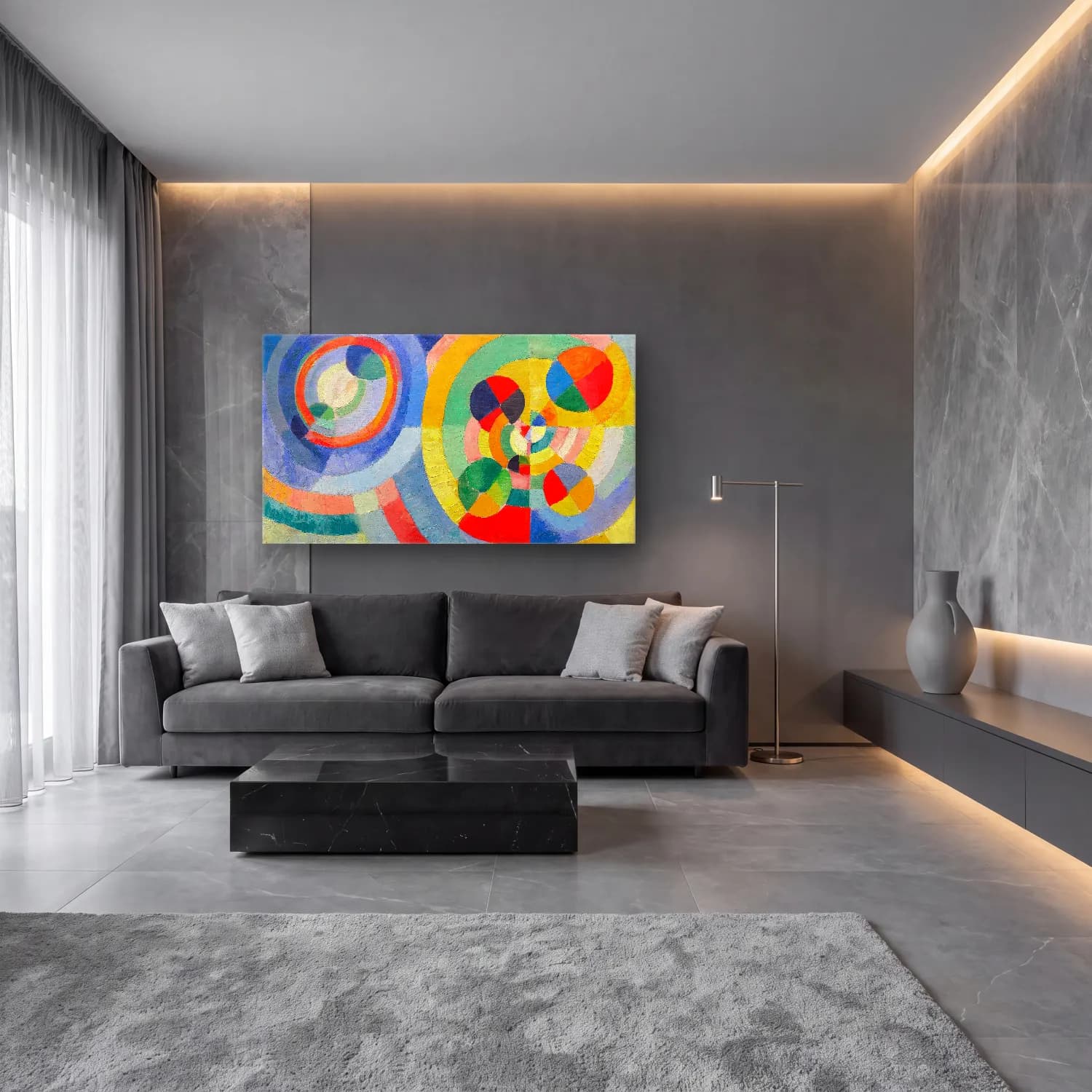 Robert Delaunay – Circular Forms – Yeşil Tonlar cam tablo — lüks salon duvarında