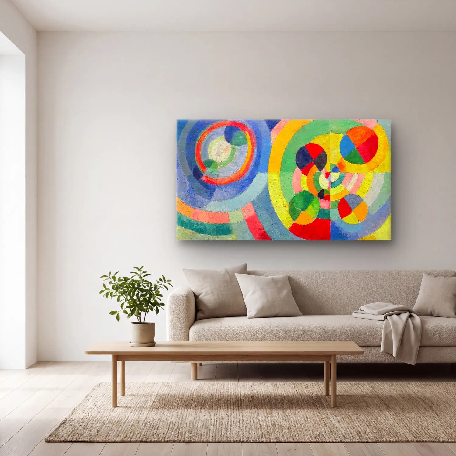 Robert Delaunay – Circular Forms – Yeşil Tonlar cam tablo — açık renk salonda