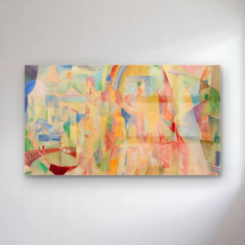 Robert Delaunay – La Ville De Paris, Esquisse – Bej Tonlar cam tablo — Robert Delaunay – La Ville De Paris, Esquisse – Bej Tonlar — modern soyut figür çalışması