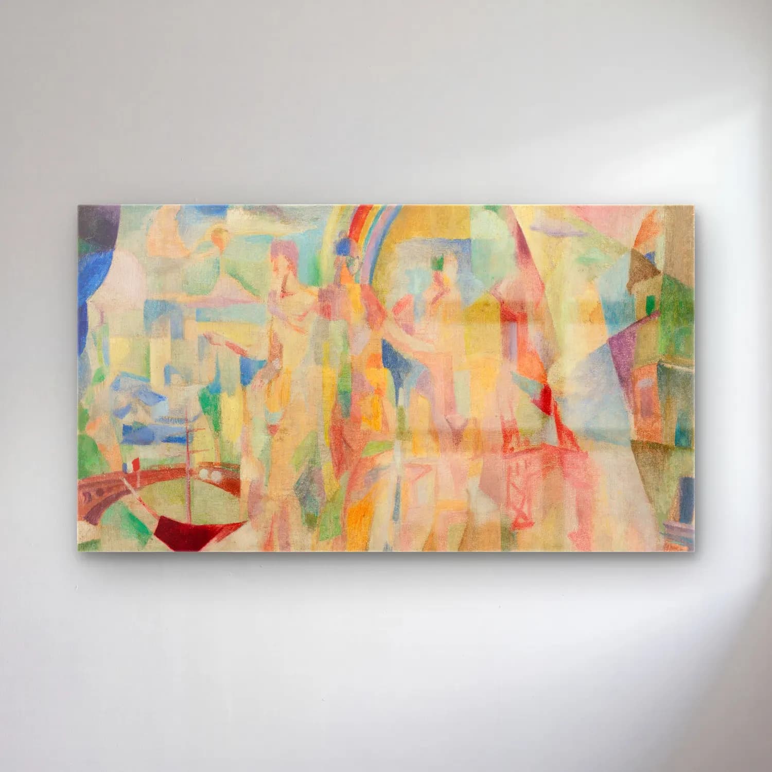 Robert Delaunay – La Ville De Paris, Esquisse – Bej Tonlar cam tablo — Robert Delaunay – La Ville De Paris, Esquisse – Bej Tonlar — modern soyut figür çalışması
