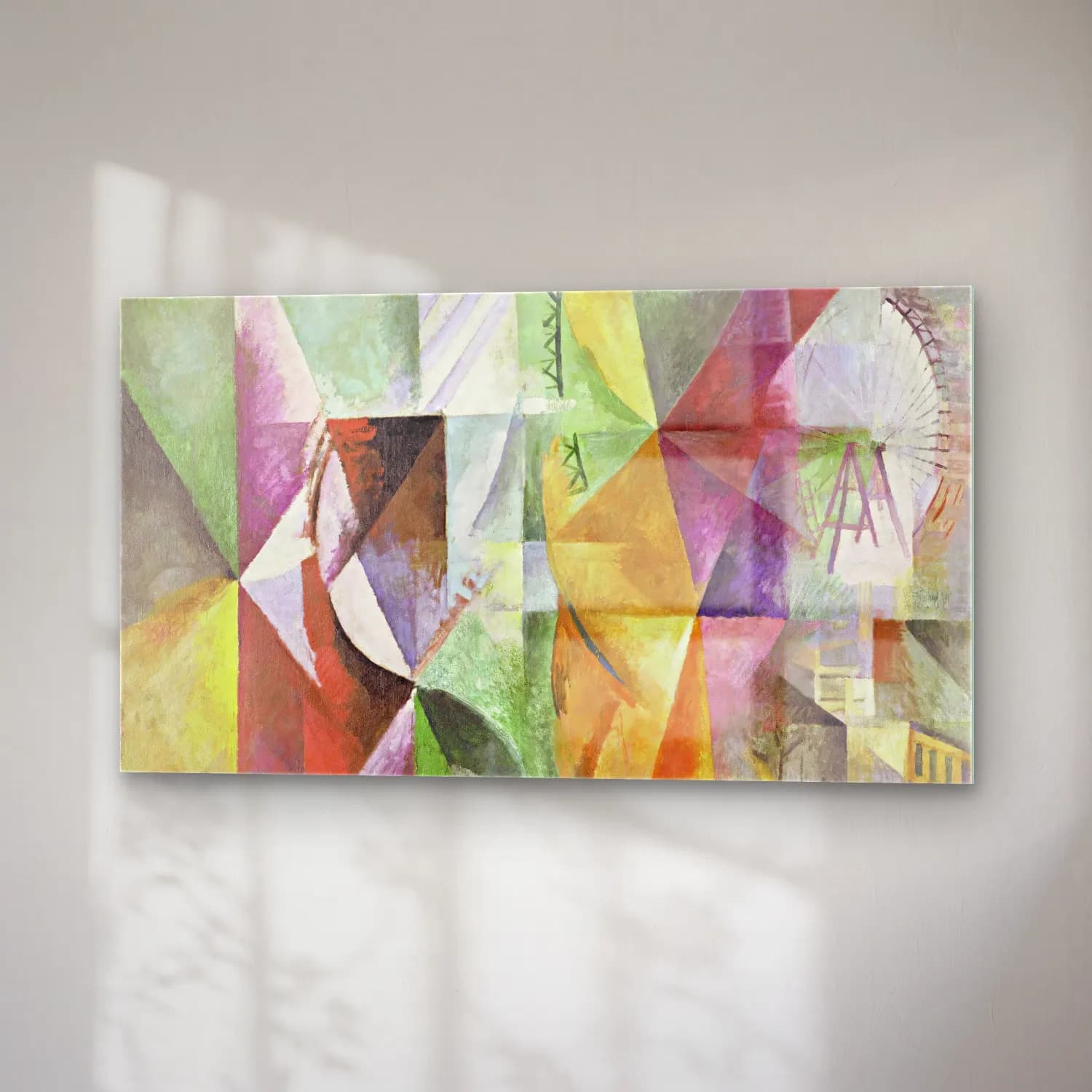 Robert Delaunay – The Three Windows, the Tower and the Wheel – Yeşil Tonlar cam tablo — sağ açıdan görünüm