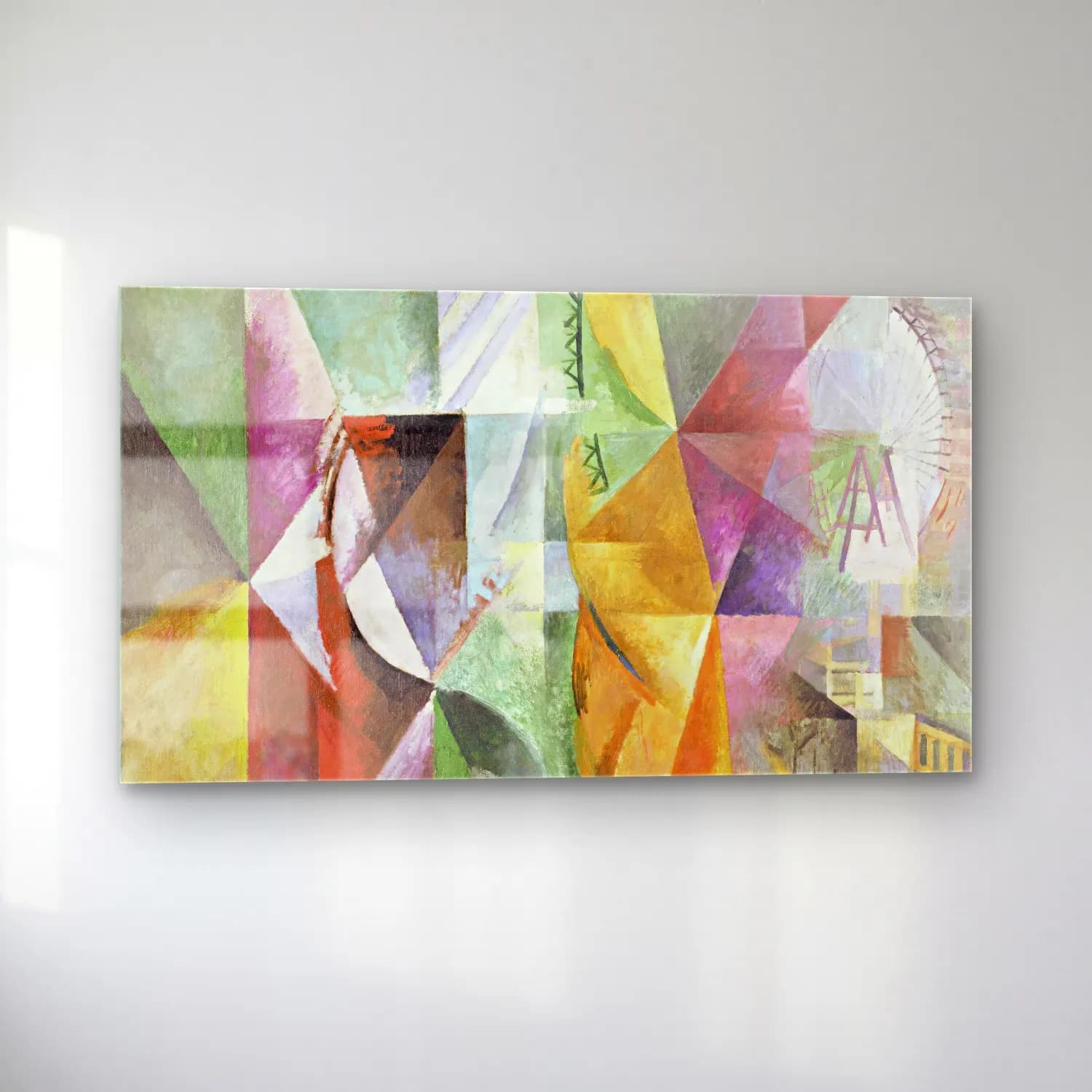 Robert Delaunay – The Three Windows, the Tower and the Wheel – Yeşil Tonlar cam tablo — sol açıdan görünüm