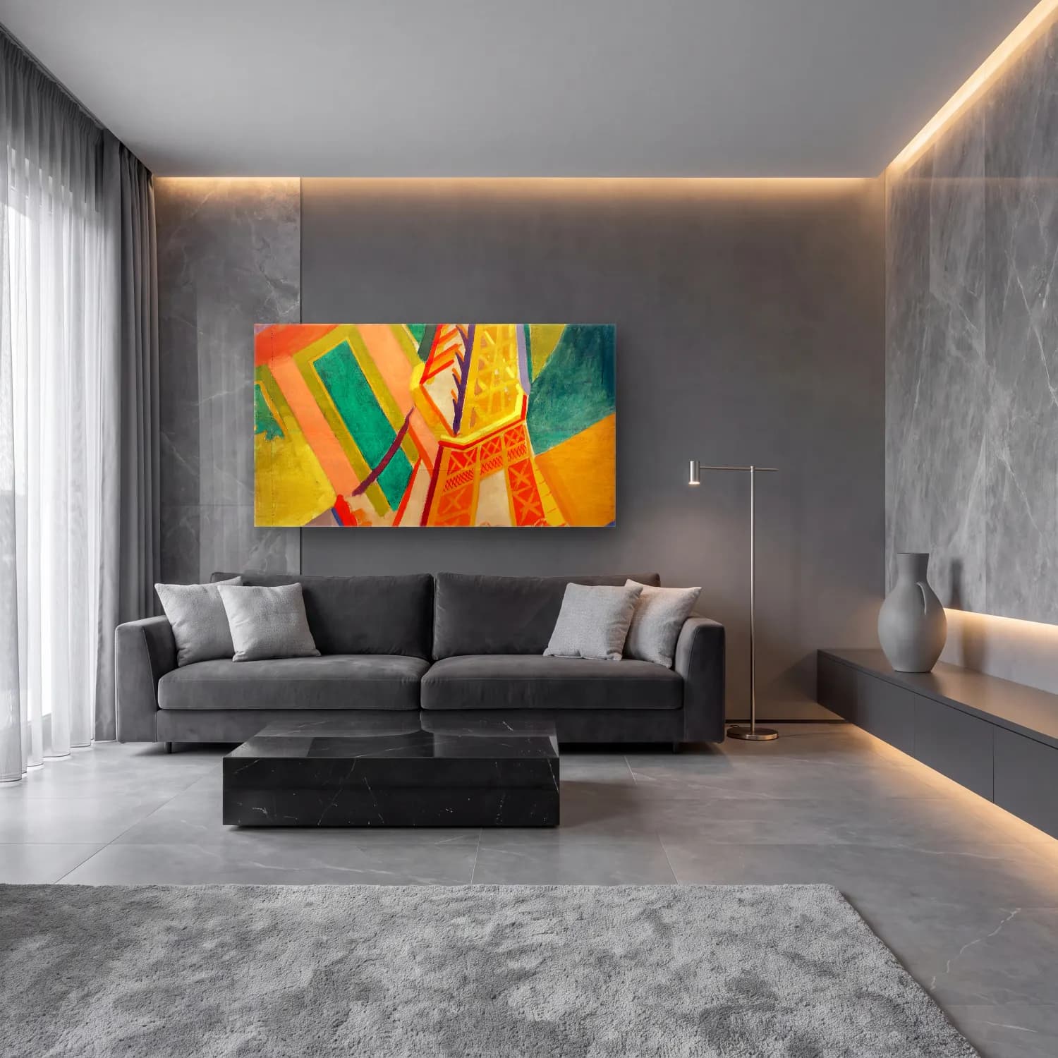Robert Delaunay – Tour Eiffel – Sarı Tonlar cam tablo — lüks salon duvarında