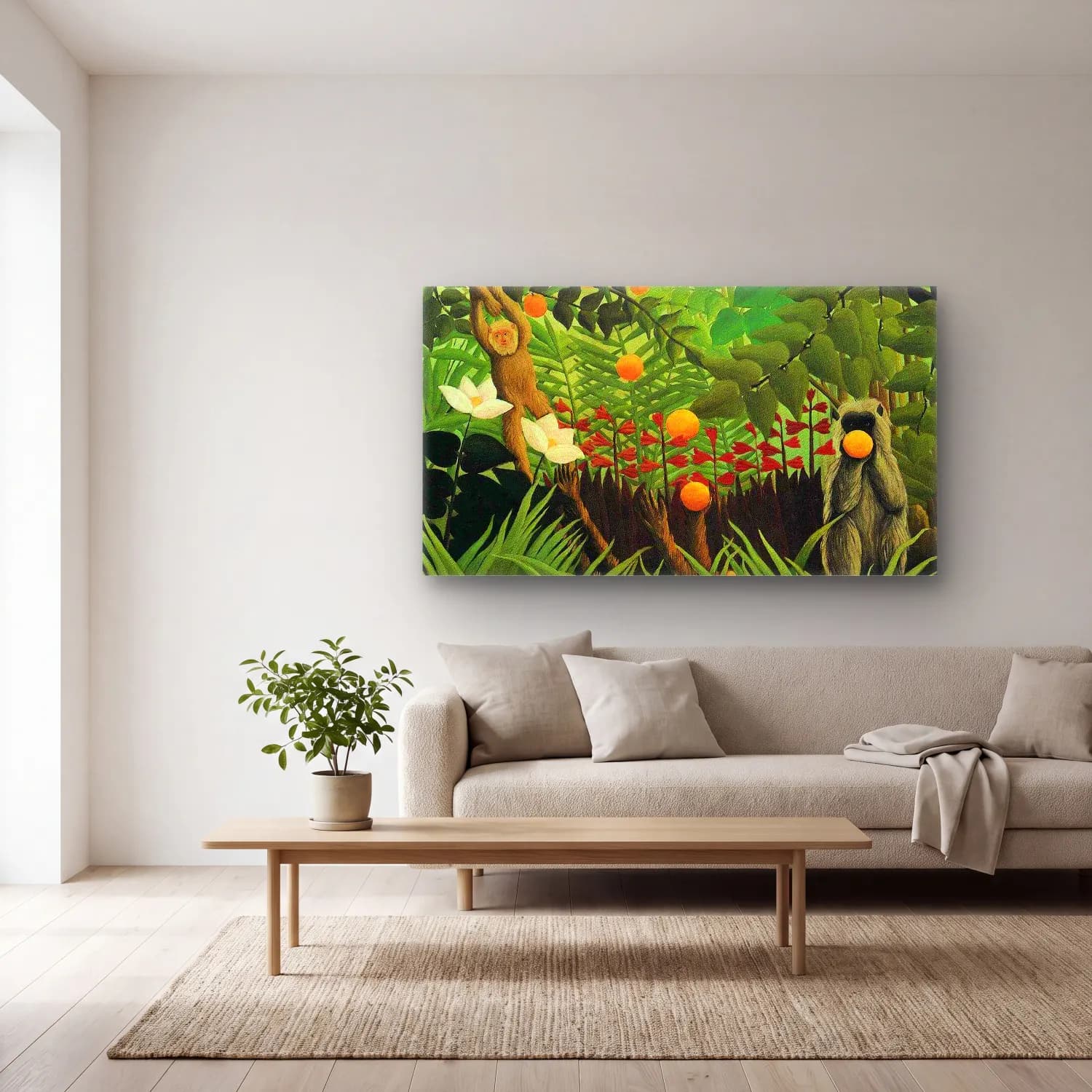 Henri Rousseau – Monkeys in the Jungle cam tablo — açık renk salonda