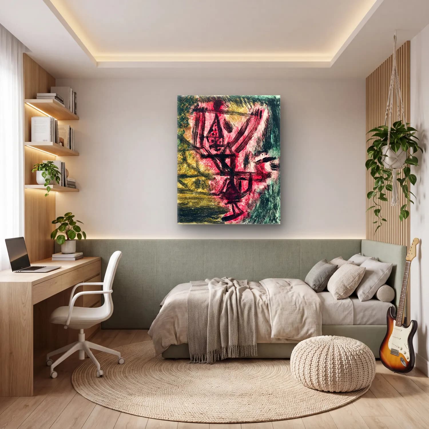 Boho Soyut Yüz – Pastel Tonlar cam tablo — genç odasında