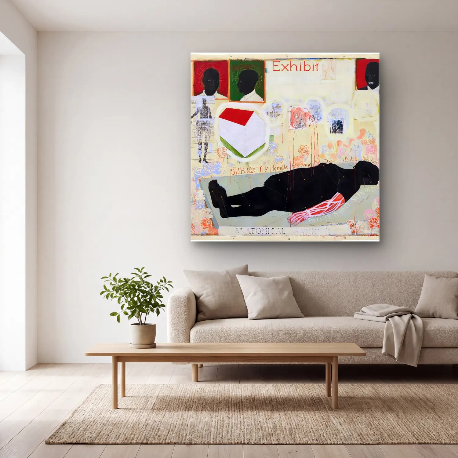 Kerry James Marshall – Erkek Portresi – Siyah Beyaz Tonlar cam tablo — açık renk salonda