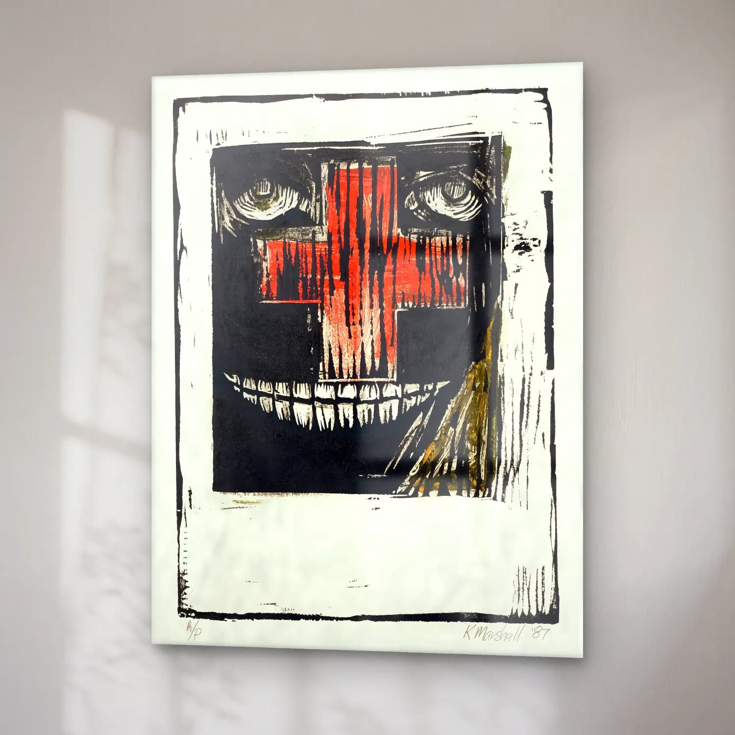 Kerry James Marshall – Soyut Yüz cam tablo — sağ açıdan görünüm
