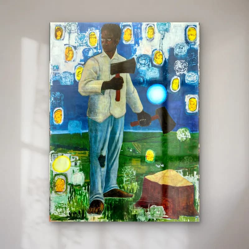 Kerry James Marshall – Erkek Portresi – Sarı Tonlar cam tablo — Kerry James Marshall – Erkek Portresi – Sarı Tonlar — yağlı boya erkek portresi