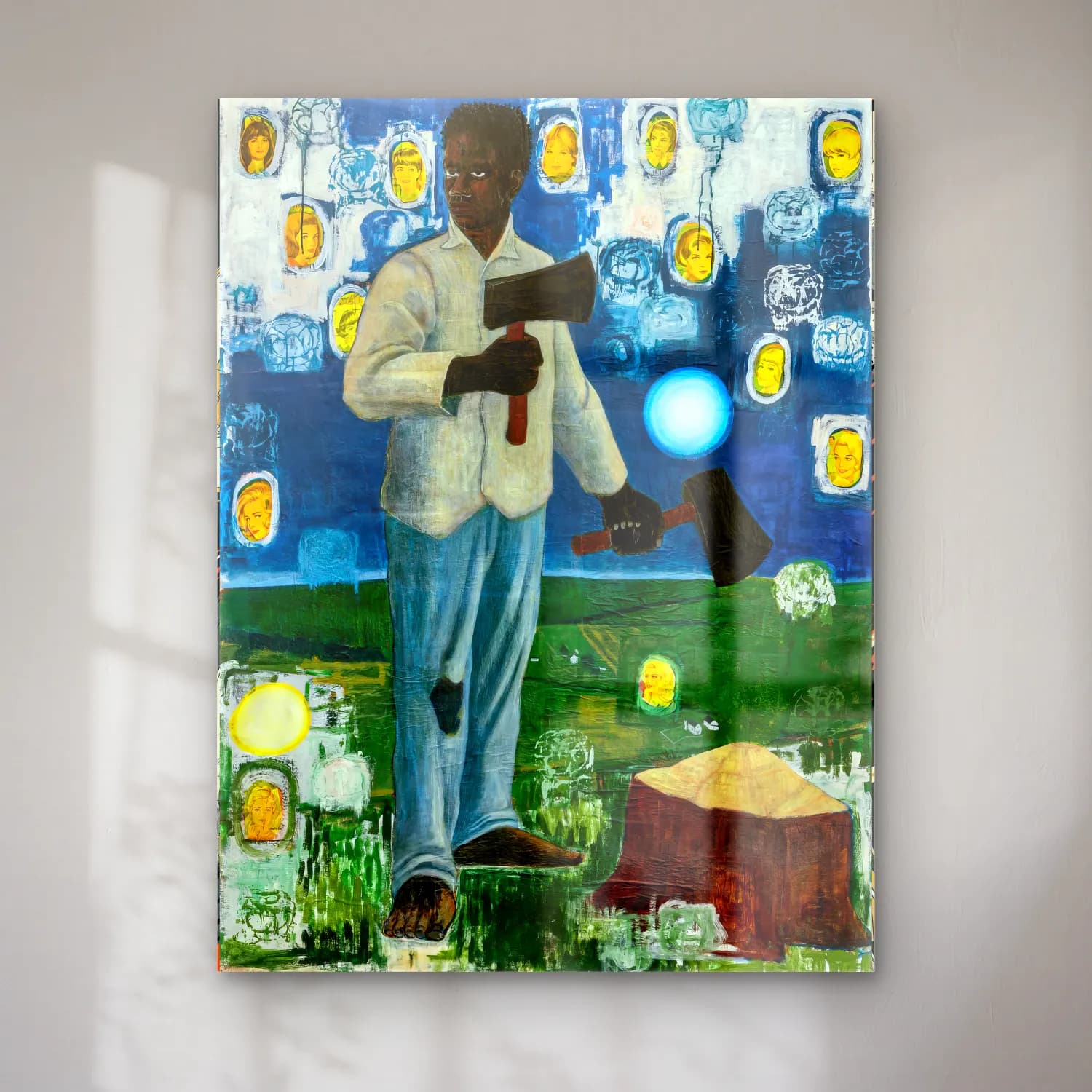 Kerry James Marshall – Erkek Portresi – Sarı Tonlar cam tablo — Kerry James Marshall – Erkek Portresi – Sarı Tonlar — yağlı boya erkek portresi