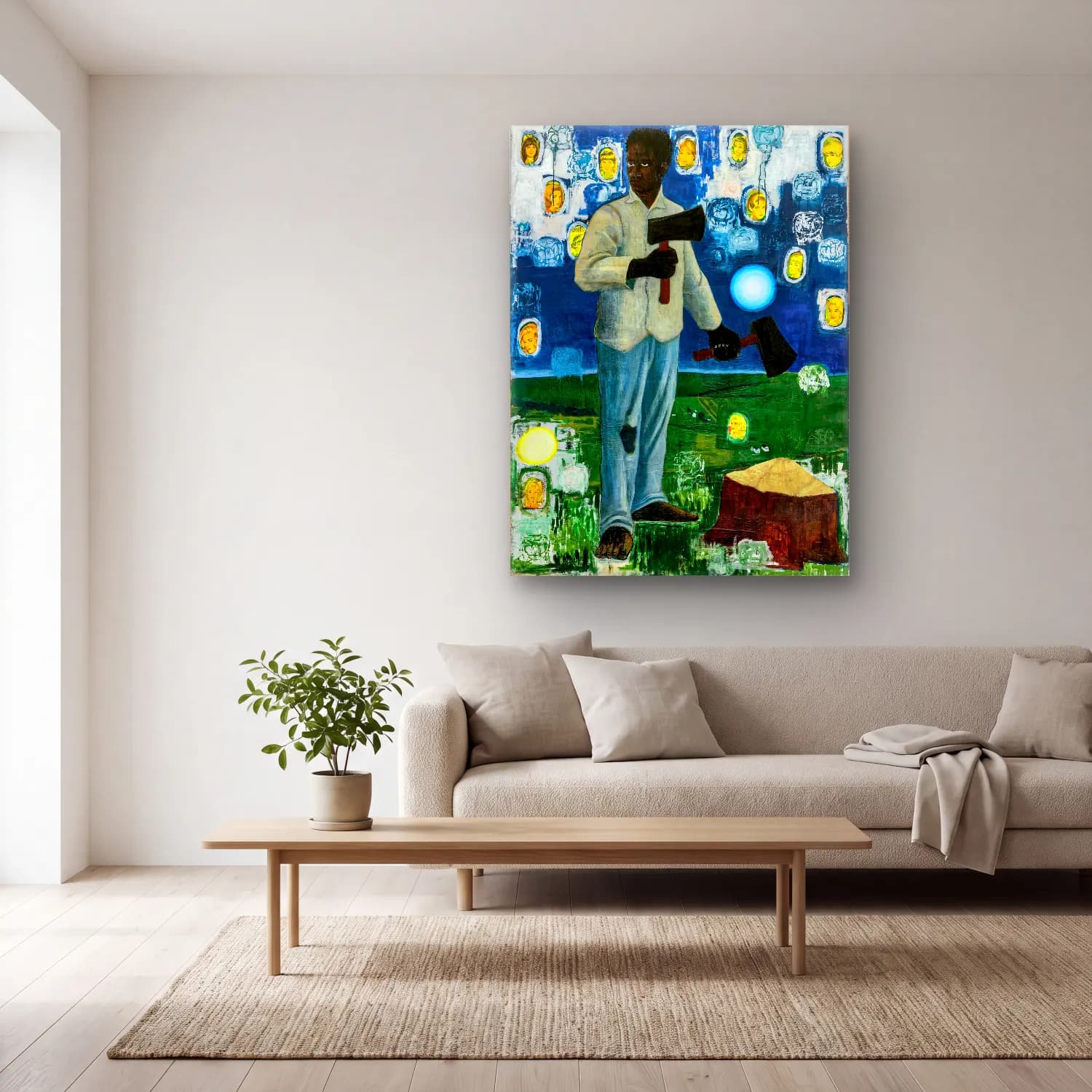 Kerry James Marshall – Erkek Portresi – Sarı Tonlar cam tablo — açık renk salonda