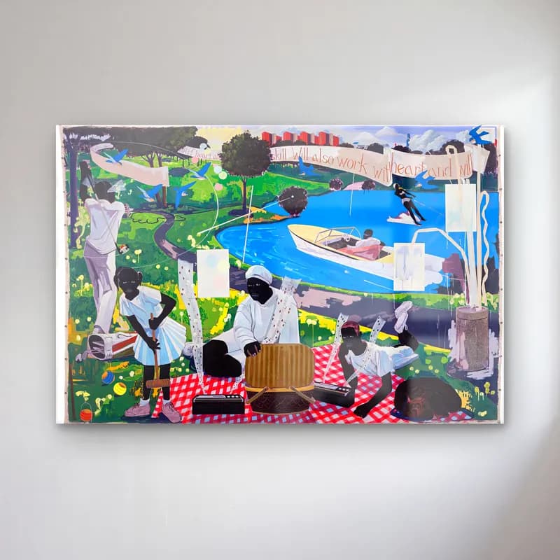 Kerry James Marshall – Sahilde İnsanlar cam tablo — Kerry James Marshall – Sahilde İnsanlar — modern soyut sahilde i̇nsanlar