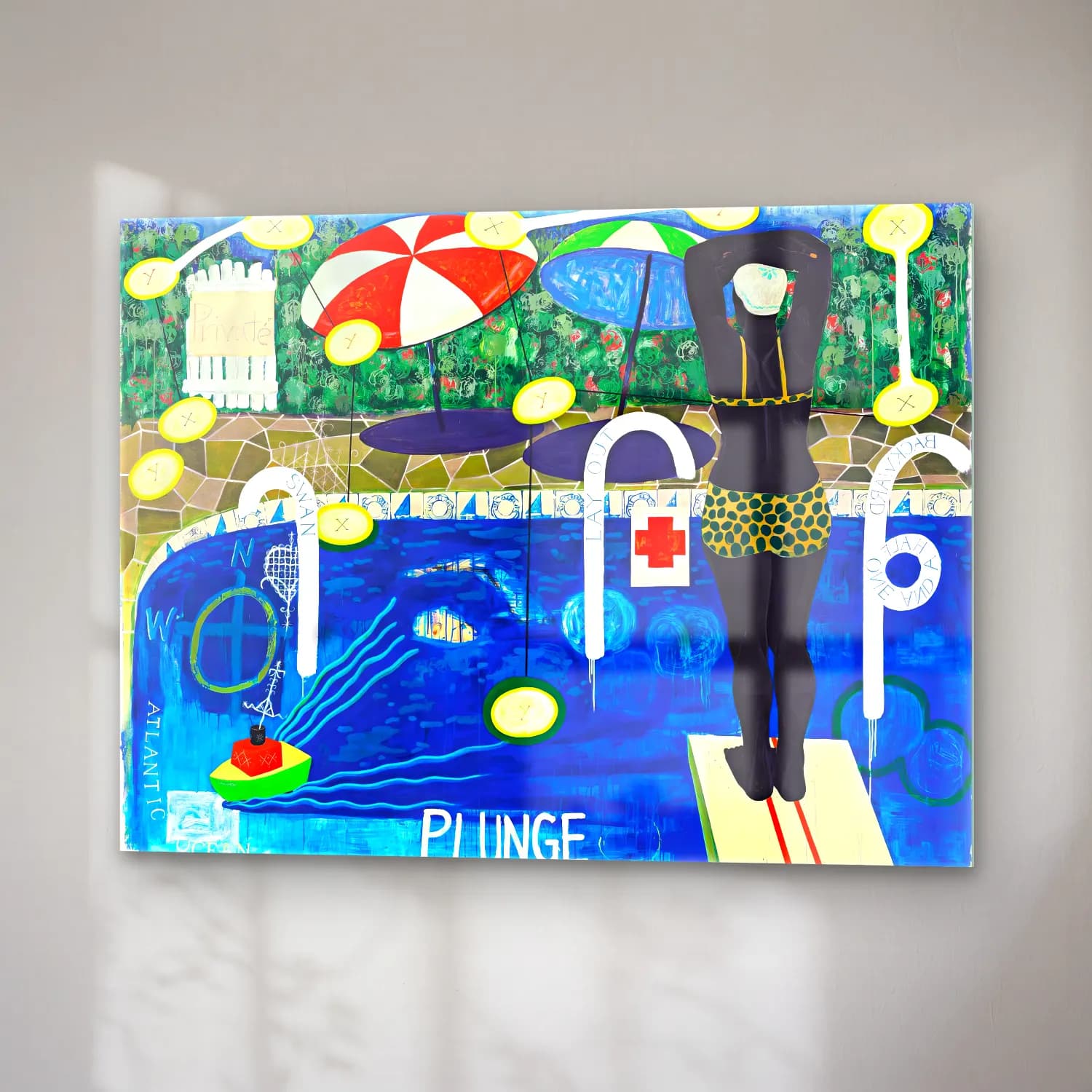 Kerry James Marshall – Plaj Şemsiyeleri cam tablo — sağ açıdan görünüm