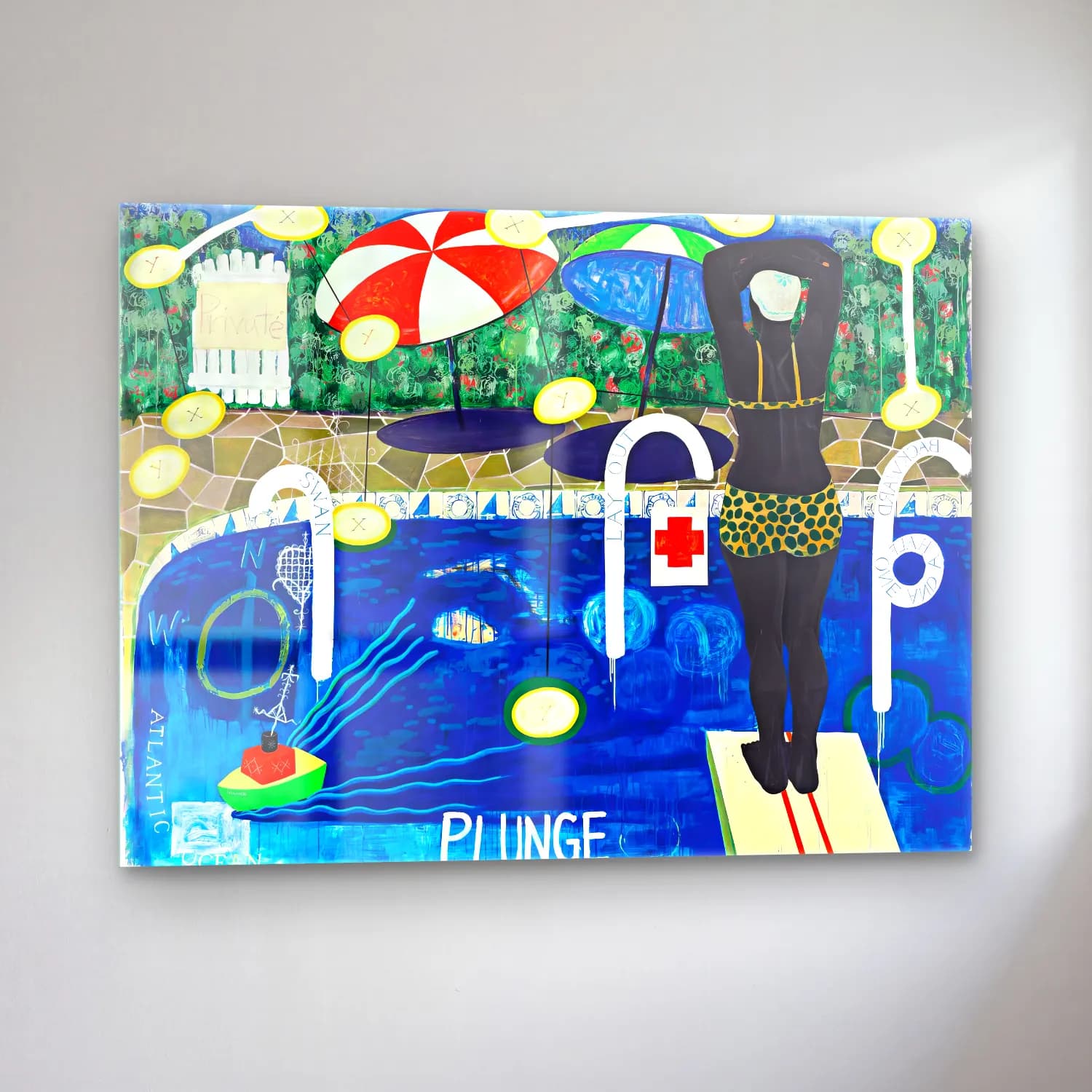 Kerry James Marshall – Plaj Şemsiyeleri cam tablo — sol açıdan görünüm