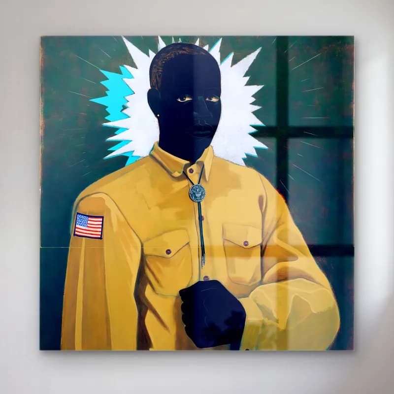 Kerry James Marshall – Erkek Portresi No. 7 cam tablo — Kerry James Marshall – Erkek Portresi No. 7 — yağlı boya erkek portresi