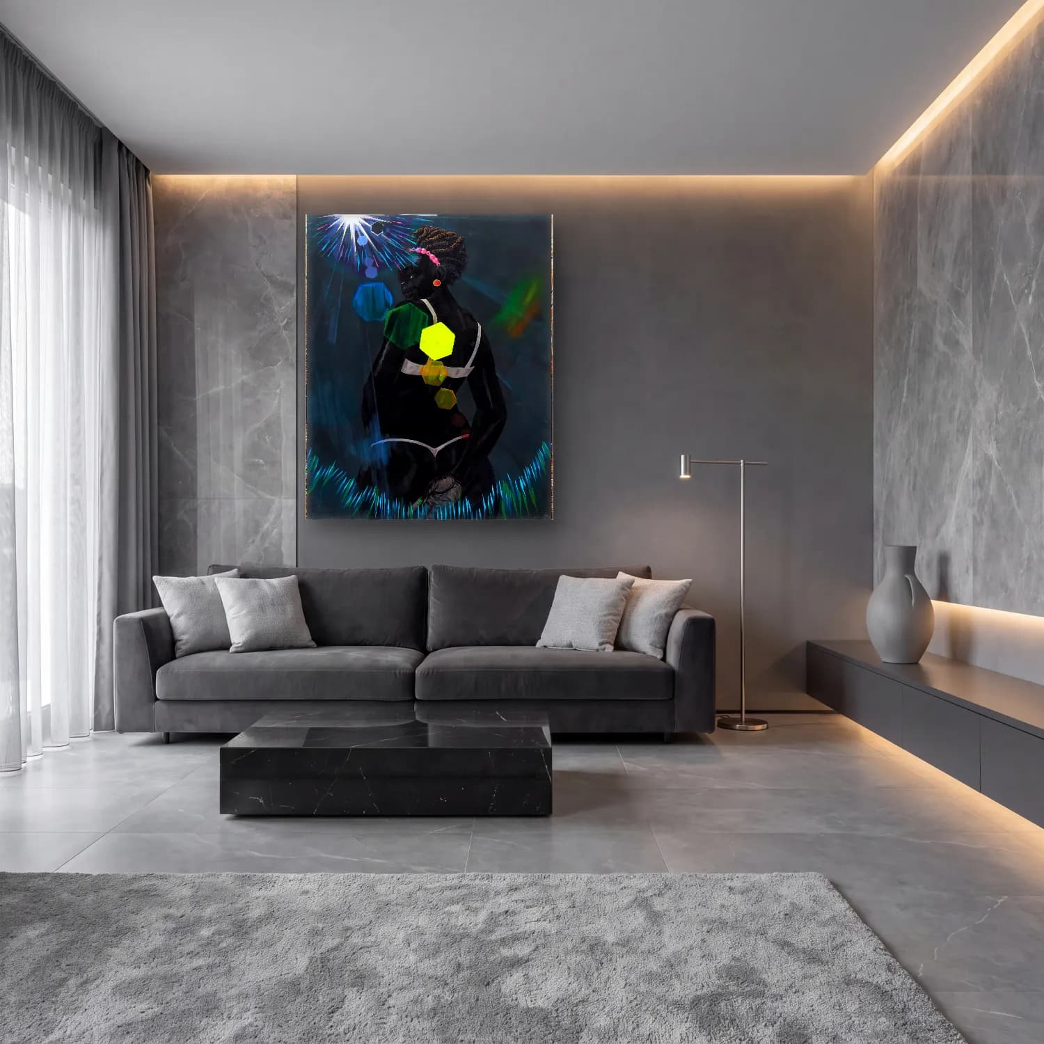 Kerry James Marshall – Moda İllüstrasyonu cam tablo — lüks salon duvarında