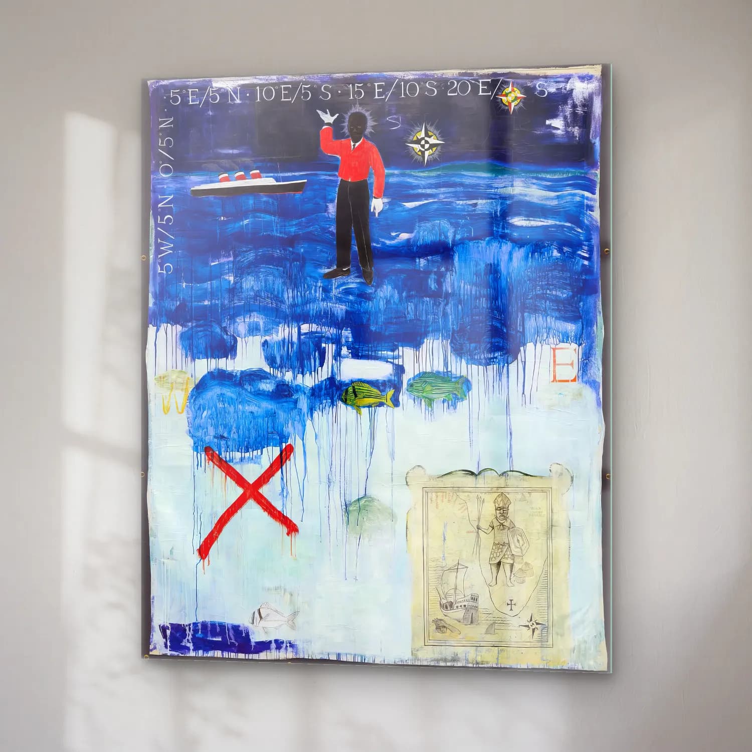 Kerry James Marshall – Erkek Portresi – Mavi Tonlar cam tablo — sağ açıdan görünüm