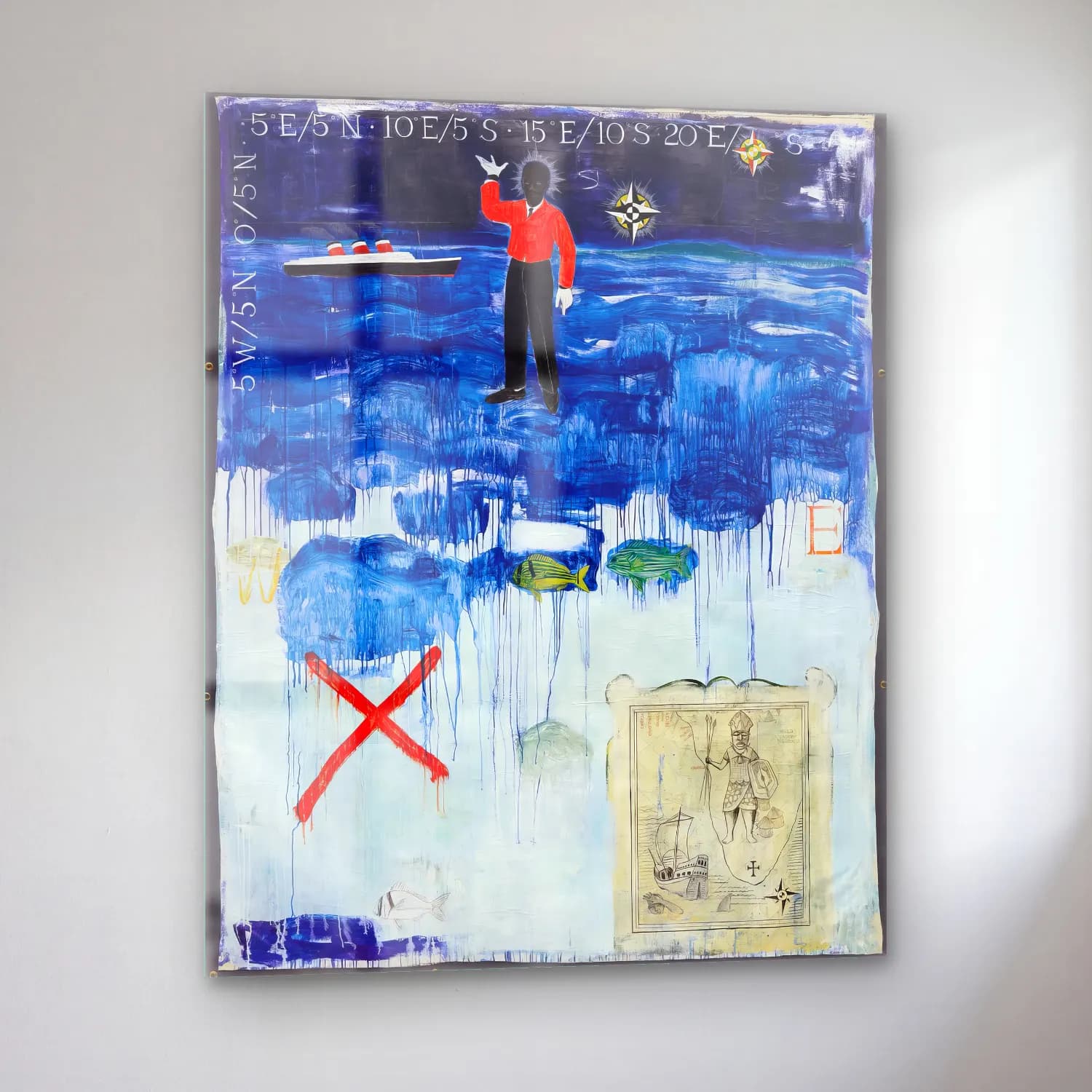Kerry James Marshall – Erkek Portresi – Mavi Tonlar cam tablo — sol açıdan görünüm