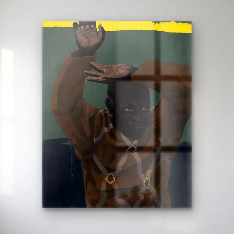 Kerry James Marshall – Erkek Portresi – Turkuaz Tonlar cam tablo — Kerry James Marshall – Erkek Portresi – Turkuaz Tonlar — yağlı boya erkek portresi