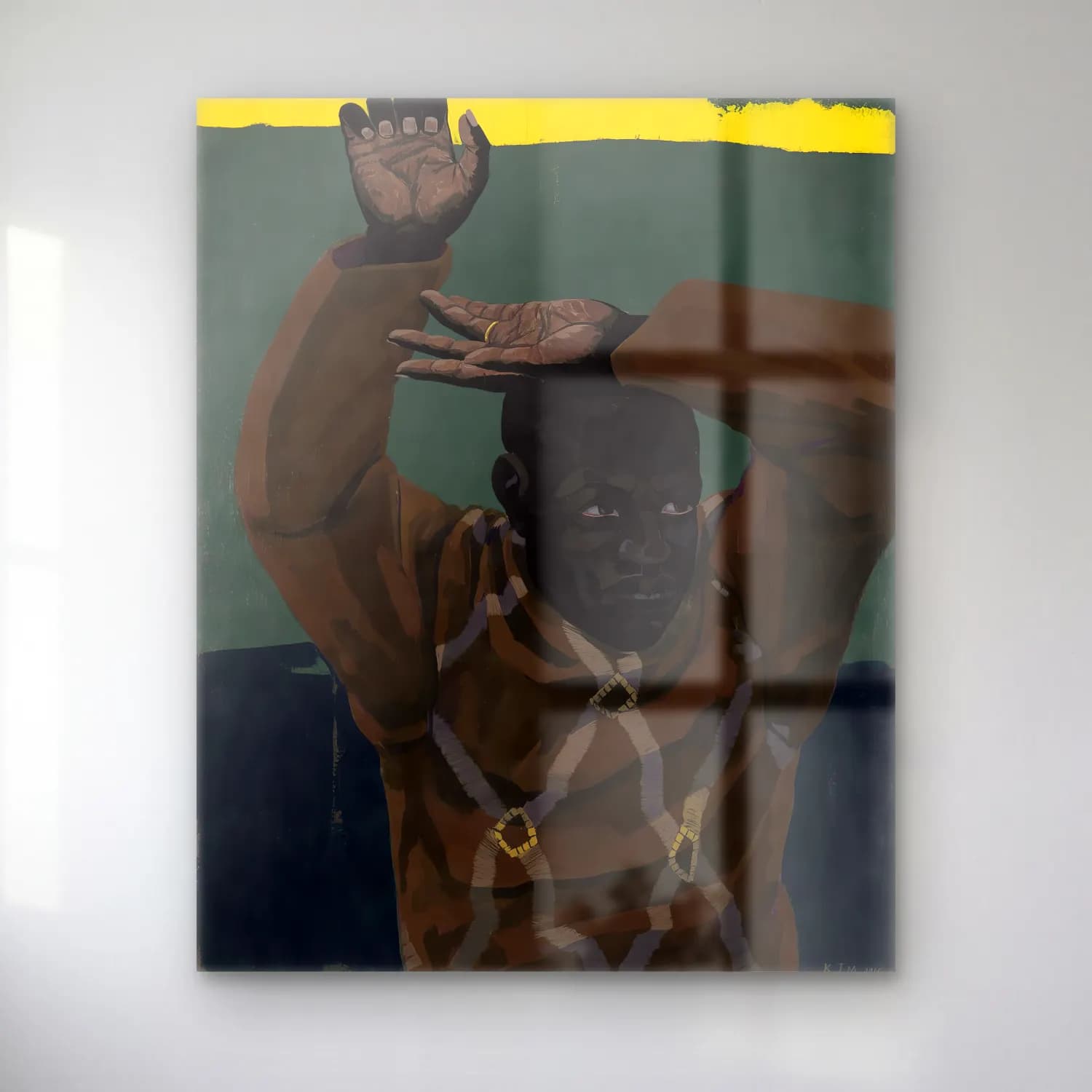 Kerry James Marshall – Erkek Portresi – Turkuaz Tonlar cam tablo — Kerry James Marshall – Erkek Portresi – Turkuaz Tonlar — yağlı boya erkek portresi