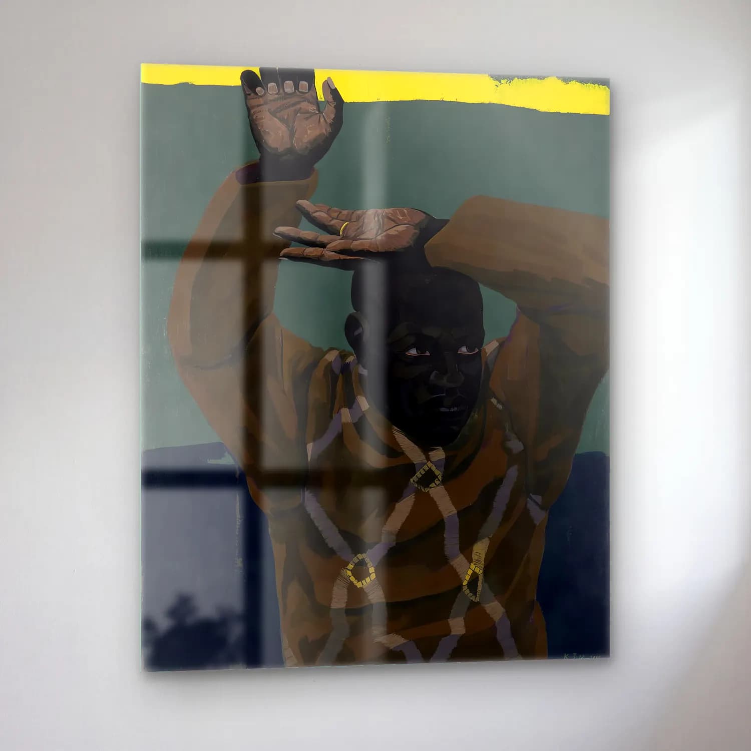 Kerry James Marshall – Erkek Portresi – Turkuaz Tonlar cam tablo — sol açıdan görünüm
