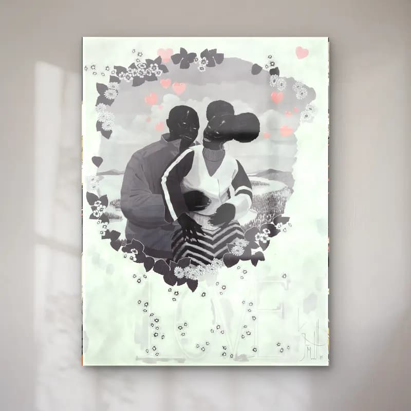 Kerry James Marshall – Aşıklar cam tablo — Kerry James Marshall – Aşıklar — siyah beyaz aşıklar