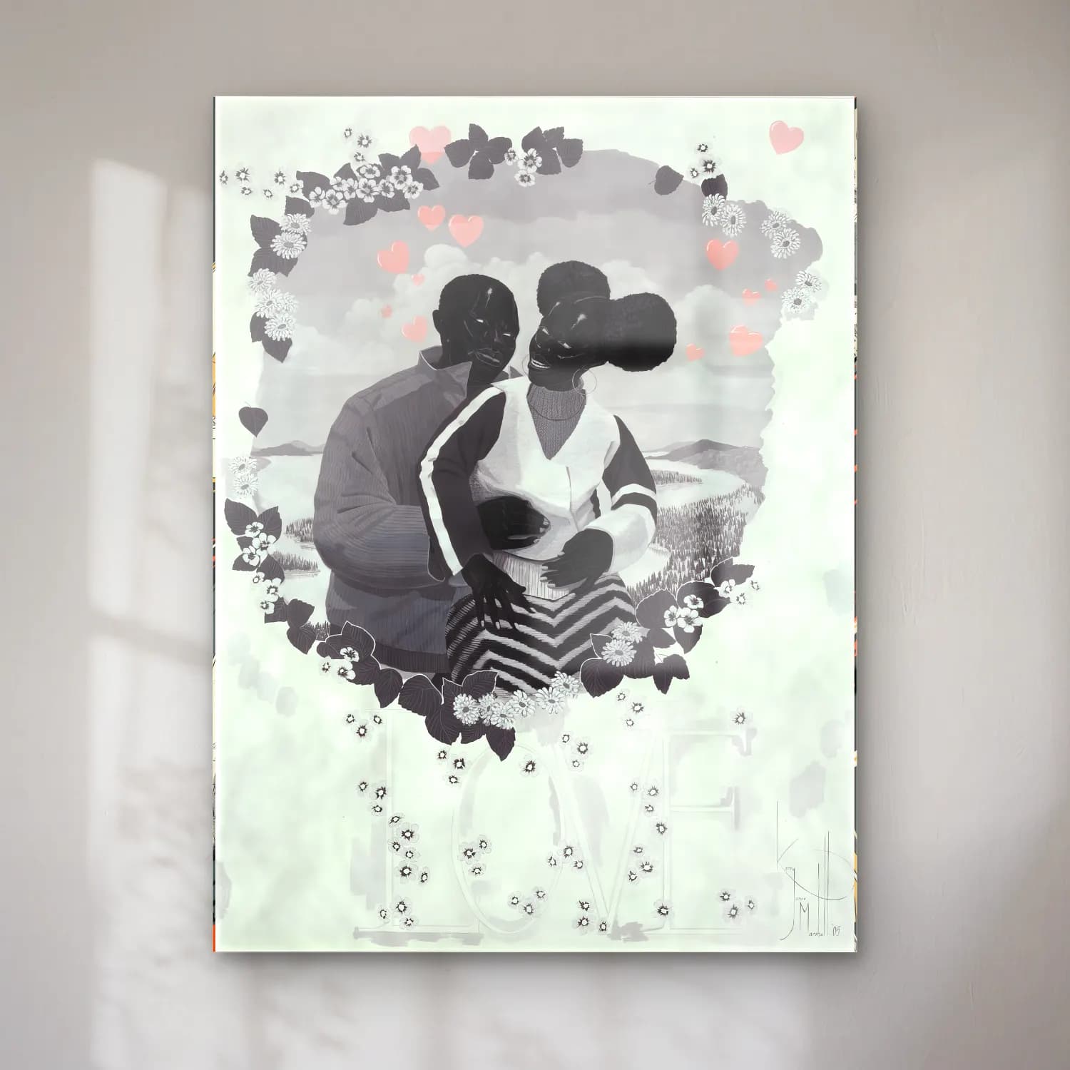 Kerry James Marshall – Aşıklar cam tablo — Kerry James Marshall – Aşıklar — siyah beyaz aşıklar