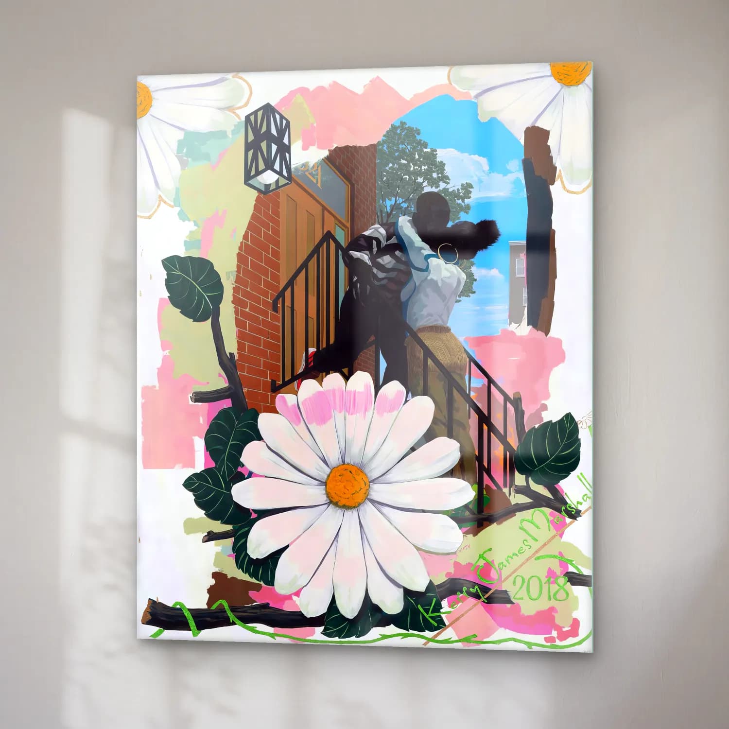 Kerry James Marshall – Aşıklar – Siyah Beyaz Tonlar cam tablo — sağ açıdan görünüm