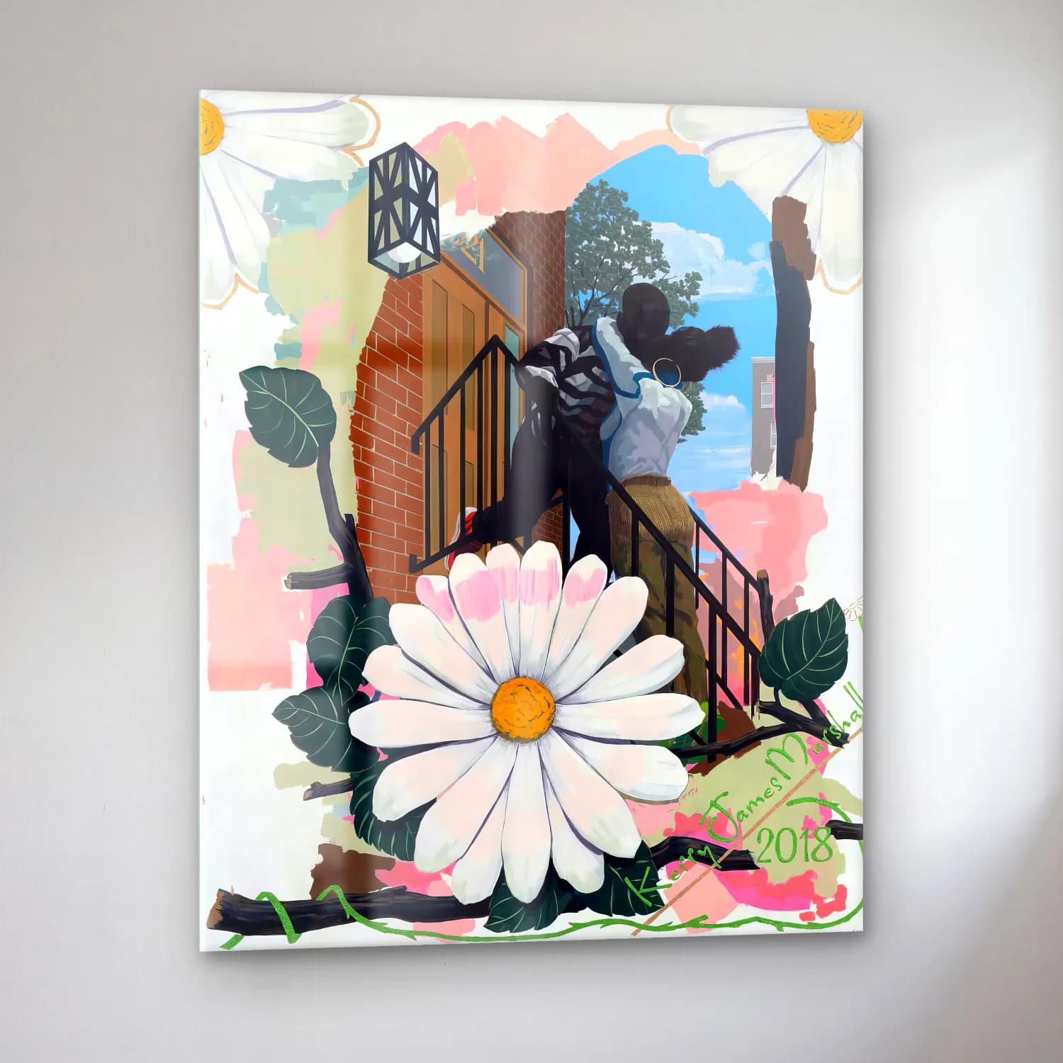 Kerry James Marshall – Aşıklar – Siyah Beyaz Tonlar cam tablo — sol açıdan görünüm
