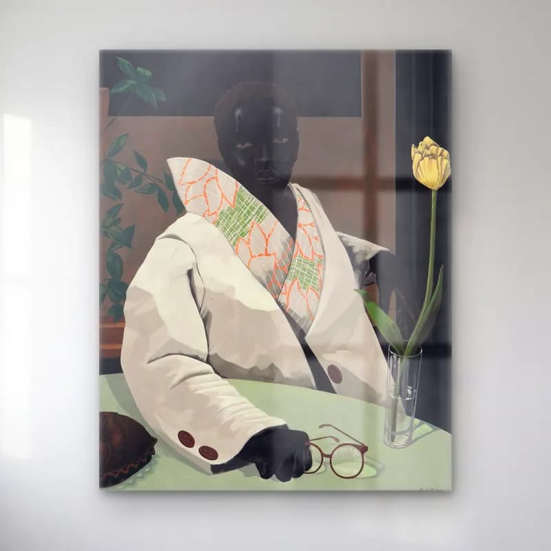 Kerry James Marshall – Erkek Portresi No. 6 cam tablo — Kerry James Marshall – Erkek Portresi No. 6 — yağlı boya erkek portresi
