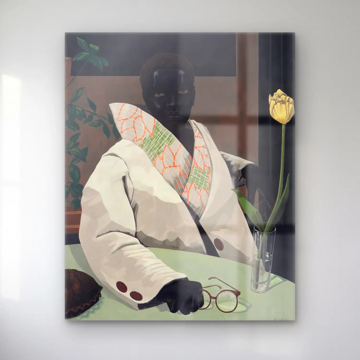 Kerry James Marshall – Erkek Portresi No. 6 cam tablo — Kerry James Marshall – Erkek Portresi No. 6 — yağlı boya erkek portresi