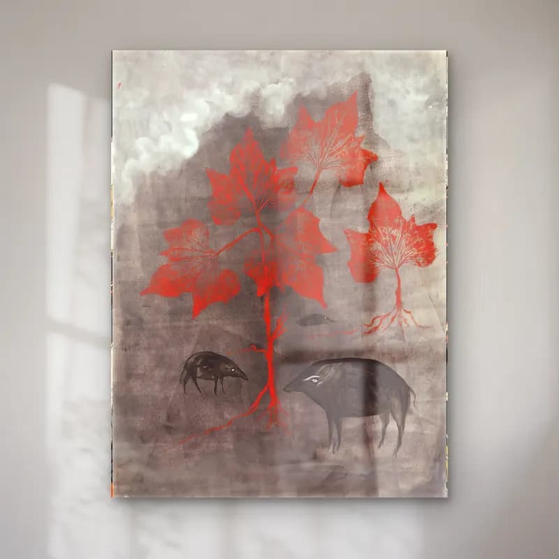 Leonora Carrington – Sonbahar Ağaçları cam tablo — Leonora Carrington – Sonbahar Ağaçları — botanik i̇llüstrasyon sonbahar ağaçları