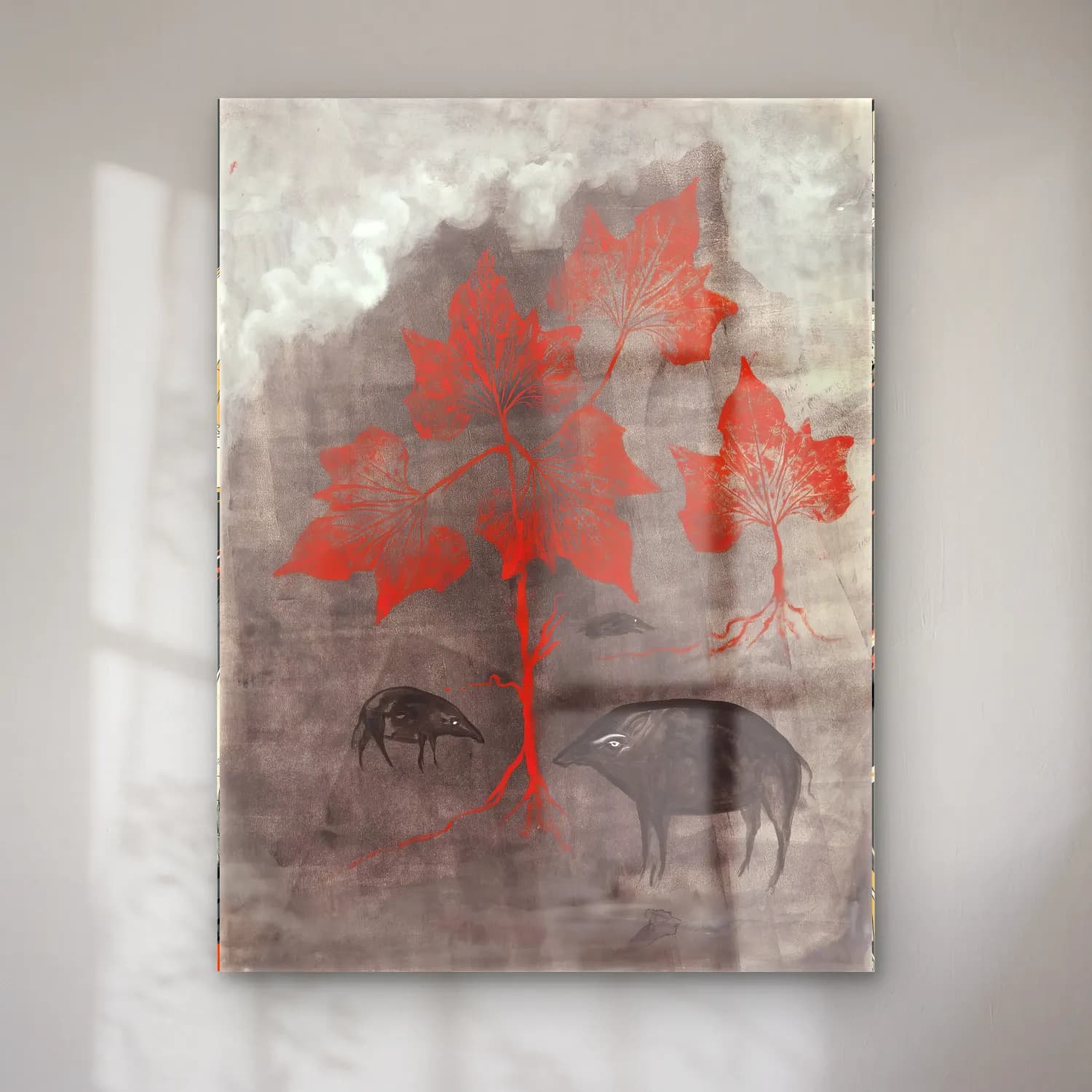 Leonora Carrington – Sonbahar Ağaçları cam tablo — Leonora Carrington – Sonbahar Ağaçları — botanik i̇llüstrasyon sonbahar ağaçları