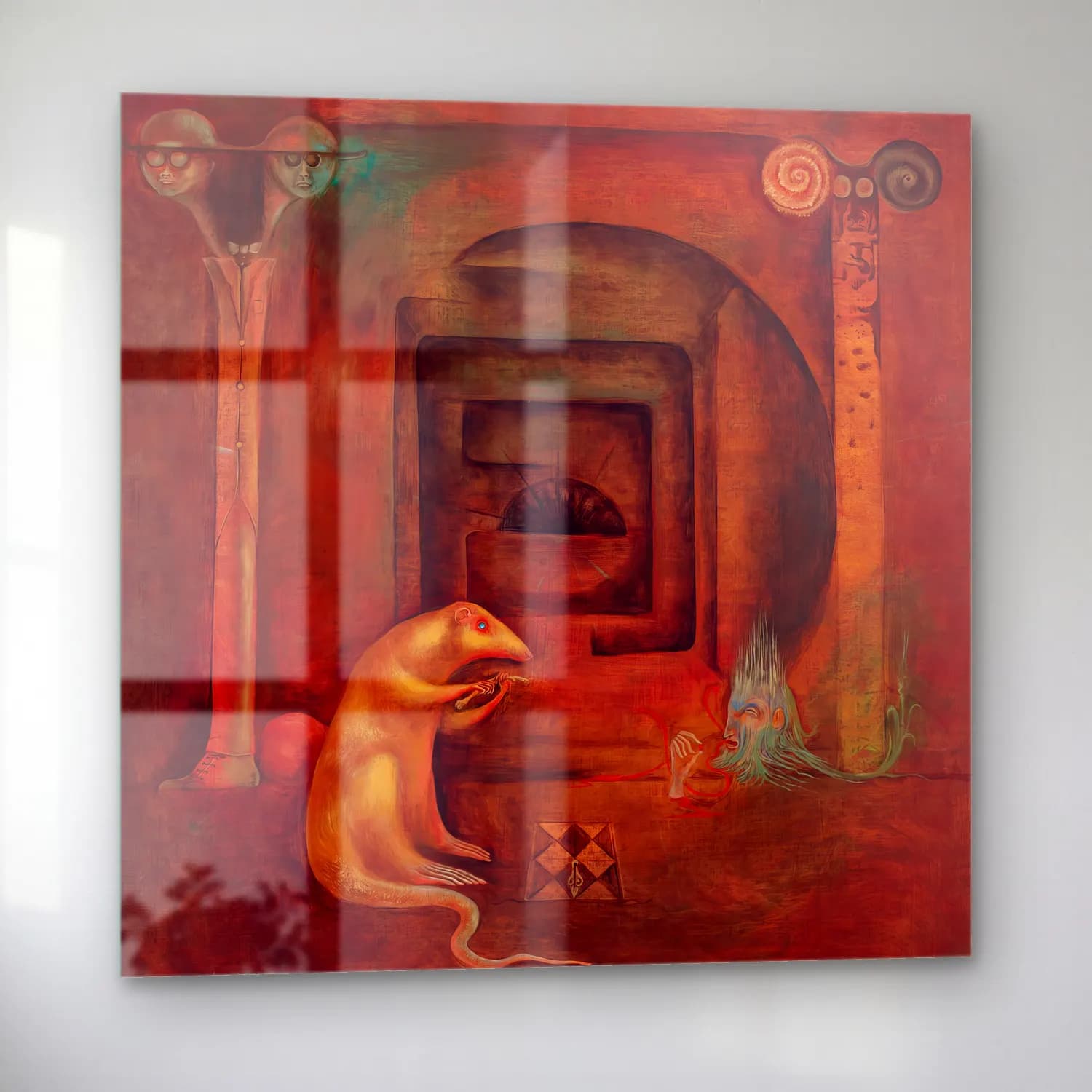 Leonora Carrington – Mitolojik Sahne cam tablo — sol açıdan görünüm