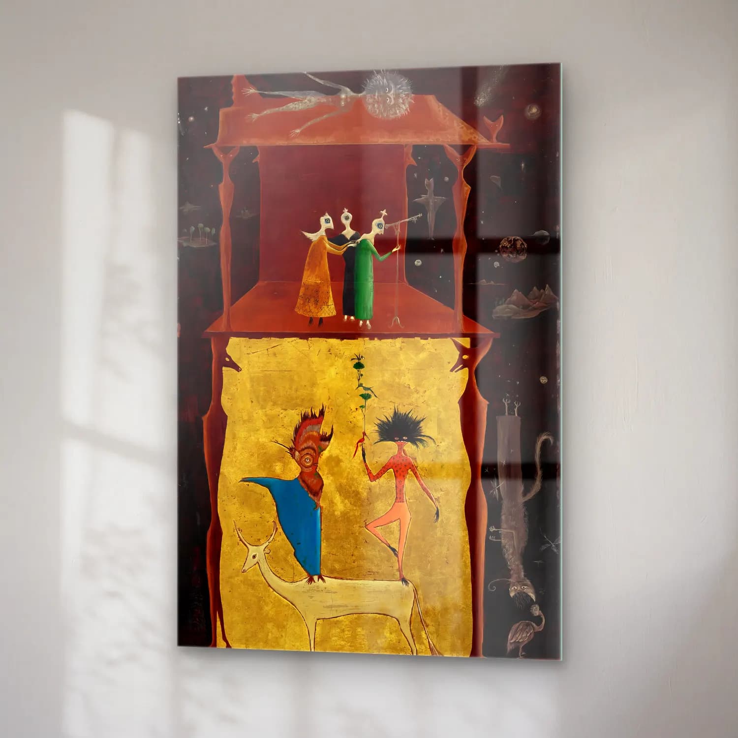 Leonora Carrington – Mitolojik Sahne – Sarı Tonlar cam tablo — sağ açıdan görünüm