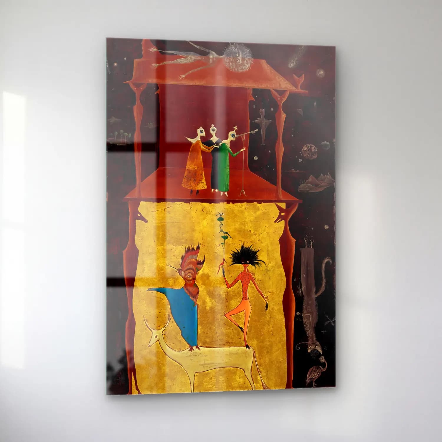 Leonora Carrington – Mitolojik Sahne – Sarı Tonlar cam tablo — sol açıdan görünüm