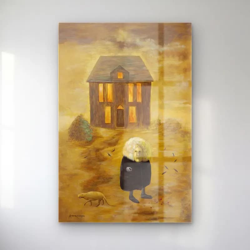 Leonora Carrington – Kır Evi cam tablo — Leonora Carrington – Kır Evi — yağlı boya kır evi