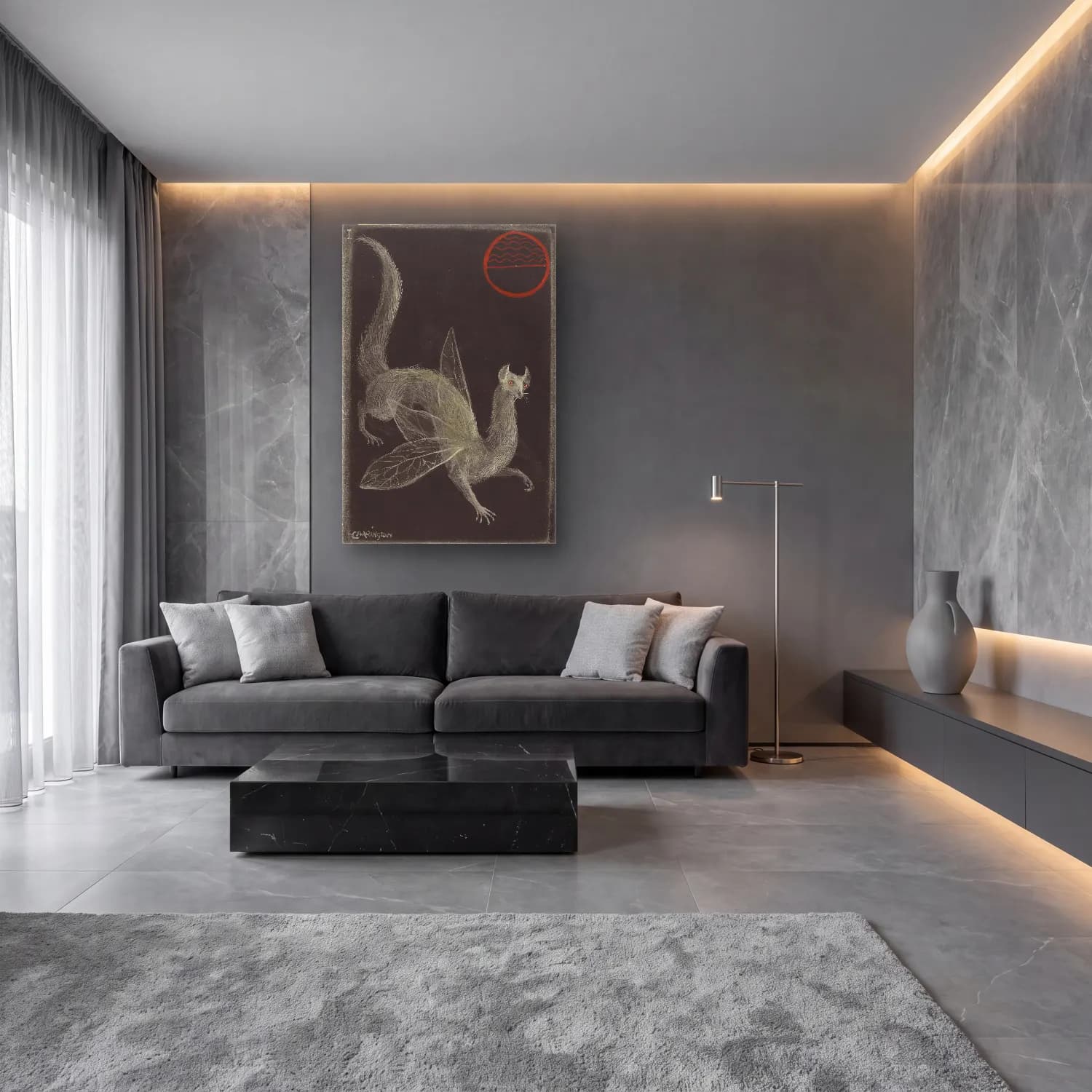 Leonora Carrington – Tilki cam tablo — lüks salon duvarında