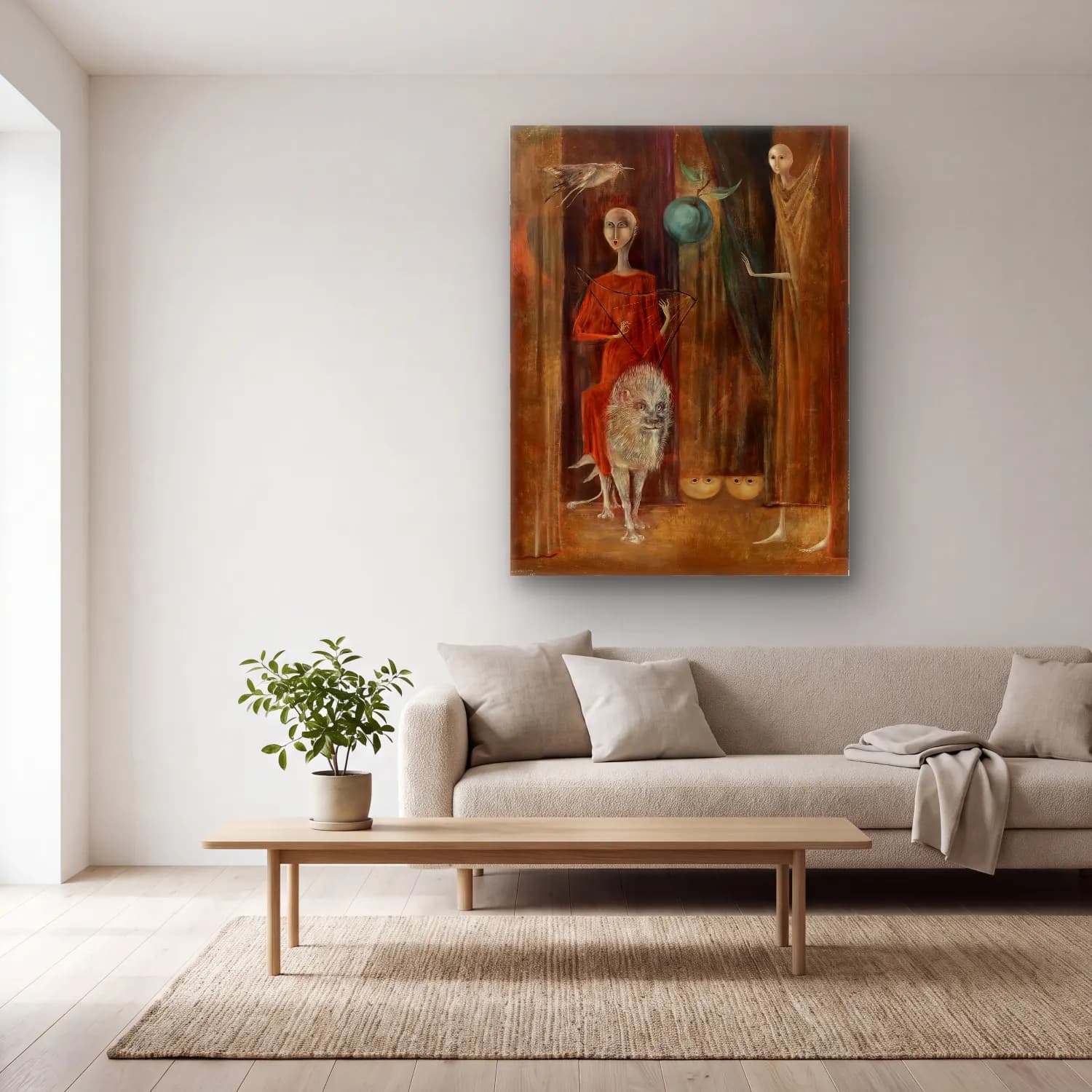 Leonora Carrington – Mitolojik Sahne No. 8 cam tablo — açık renk salonda