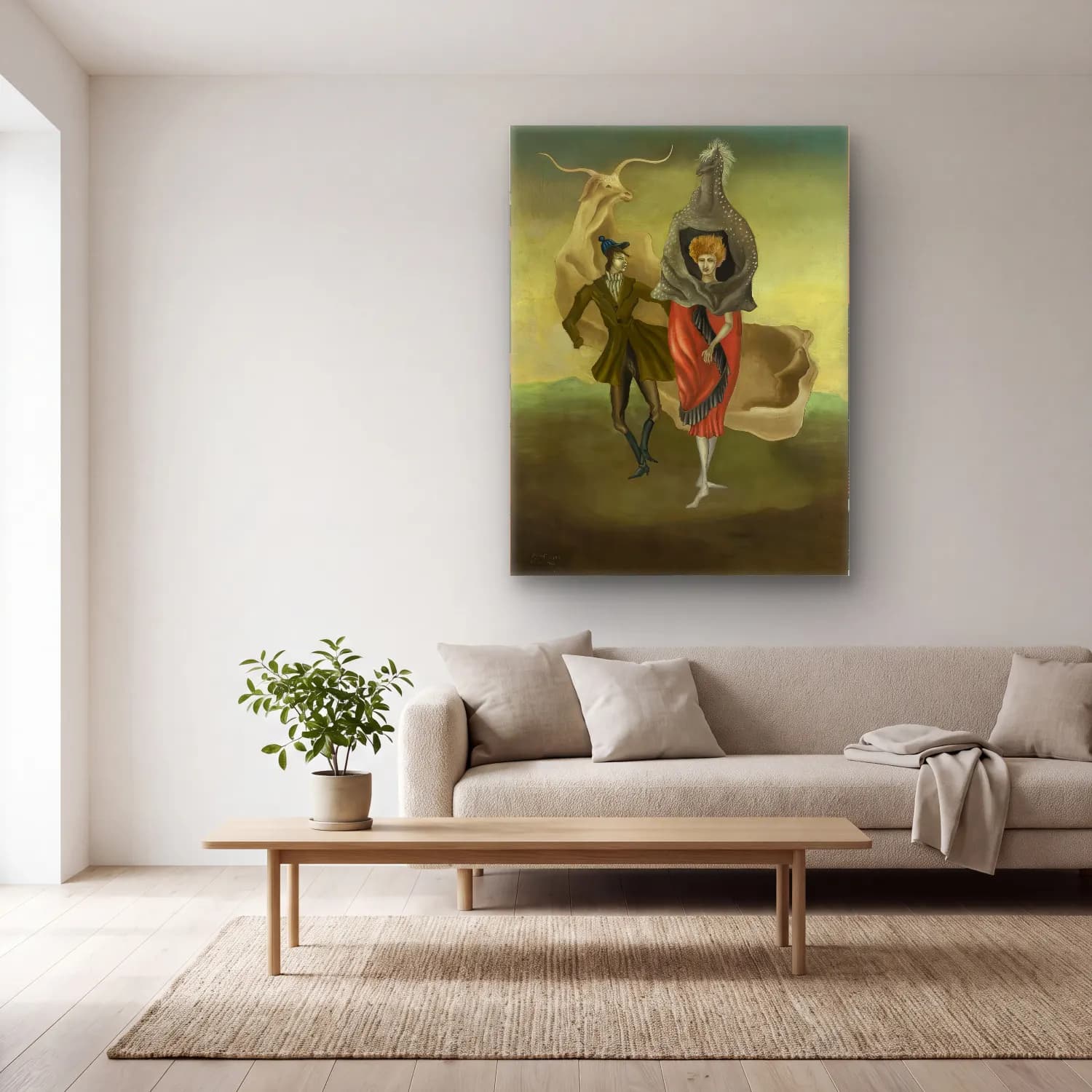 Leonora Carrington – Dansçılar cam tablo — açık renk salonda