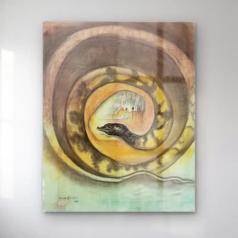 Leonora Carrington – Yılan cam tablo — Leonora Carrington – Yılan — suluboya yılan