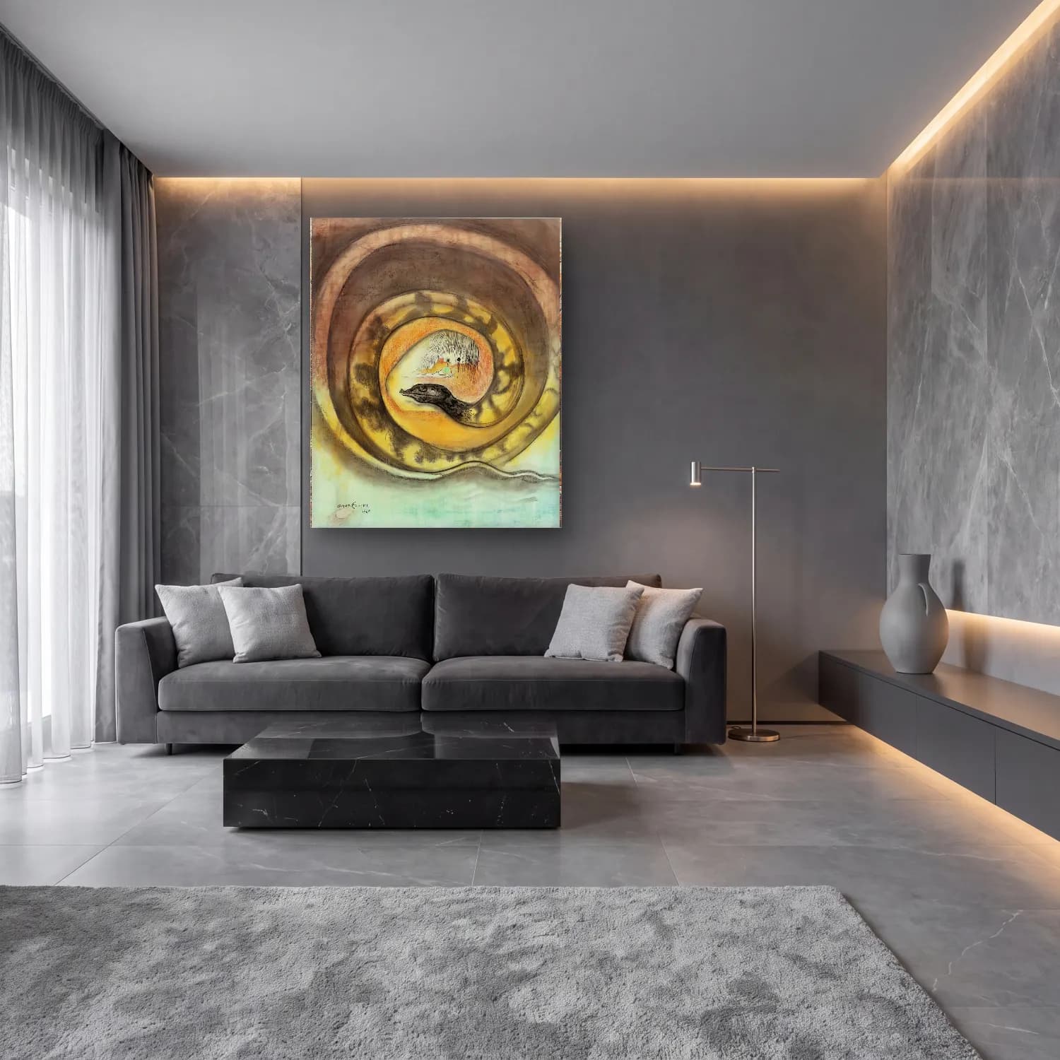 Leonora Carrington – Yılan cam tablo — lüks salon duvarında