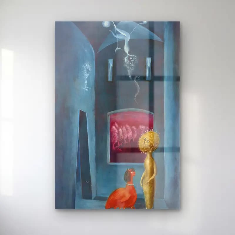 Leonora Carrington – Mitolojik Sahne No. 10 cam tablo — Leonora Carrington – Mitolojik Sahne No. 10 — yağlı boya mitolojik sahne