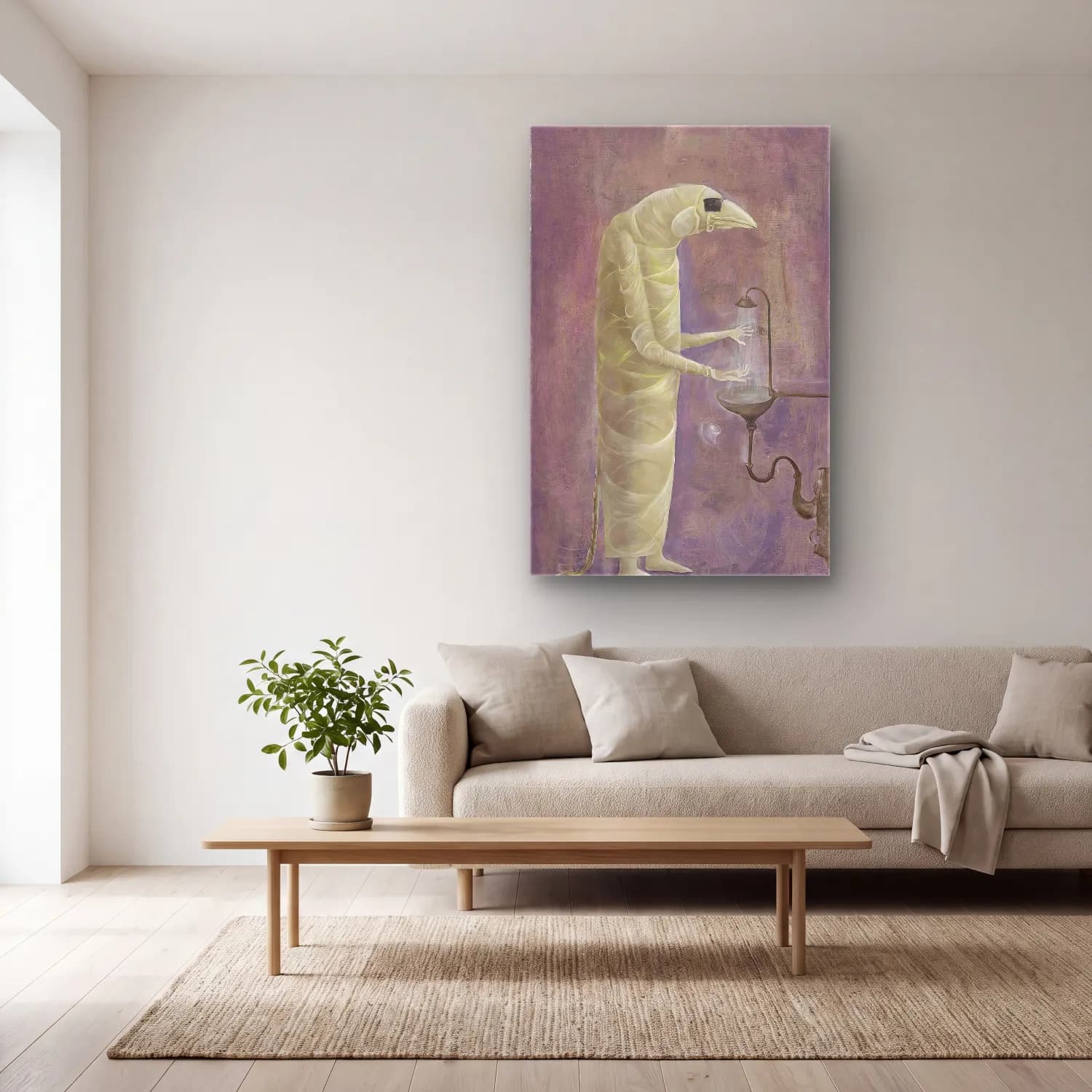 Leonora Carrington – Figür Çalışması cam tablo — açık renk salonda