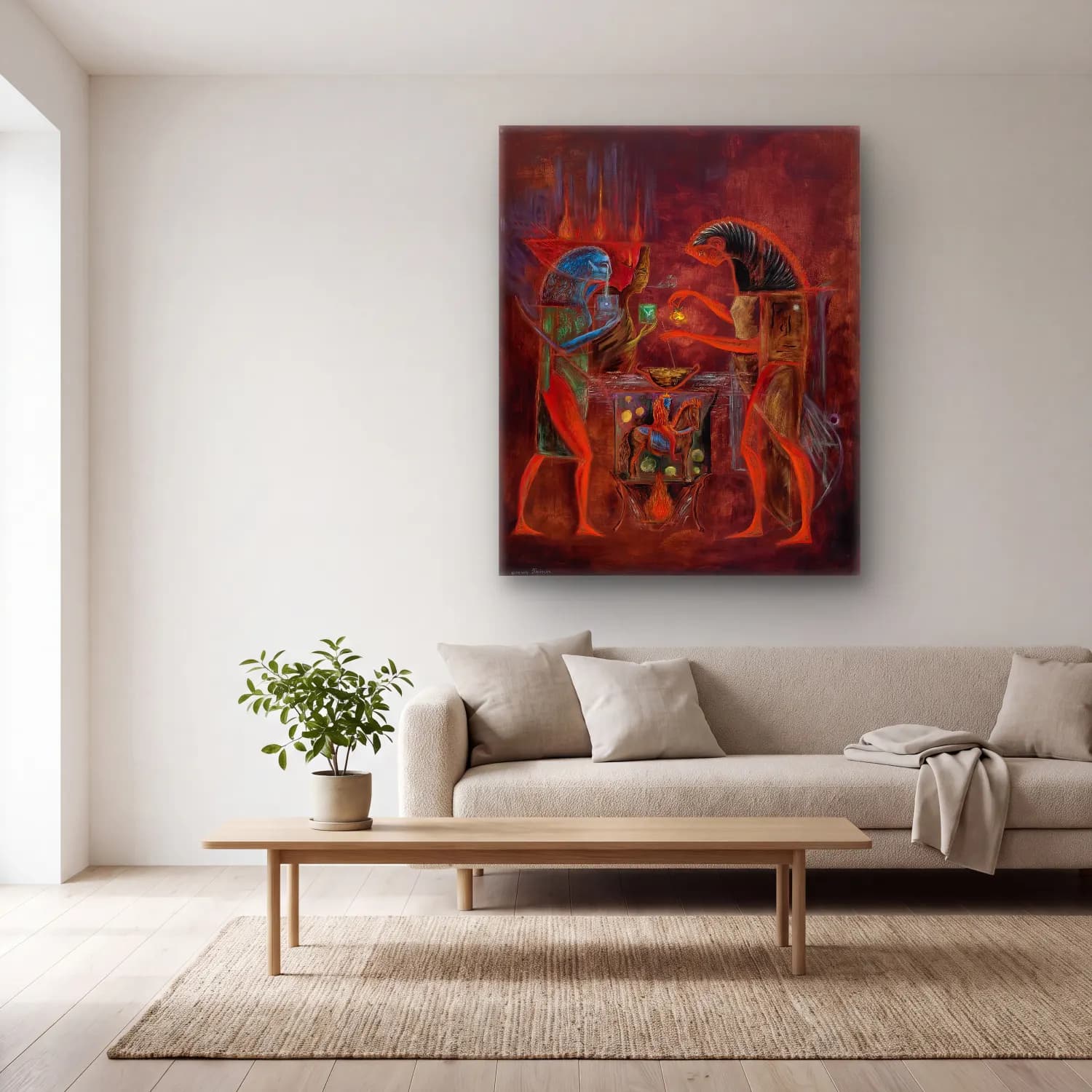 Leonora Carrington – Mitolojik Sahne No. 12 cam tablo — açık renk salonda