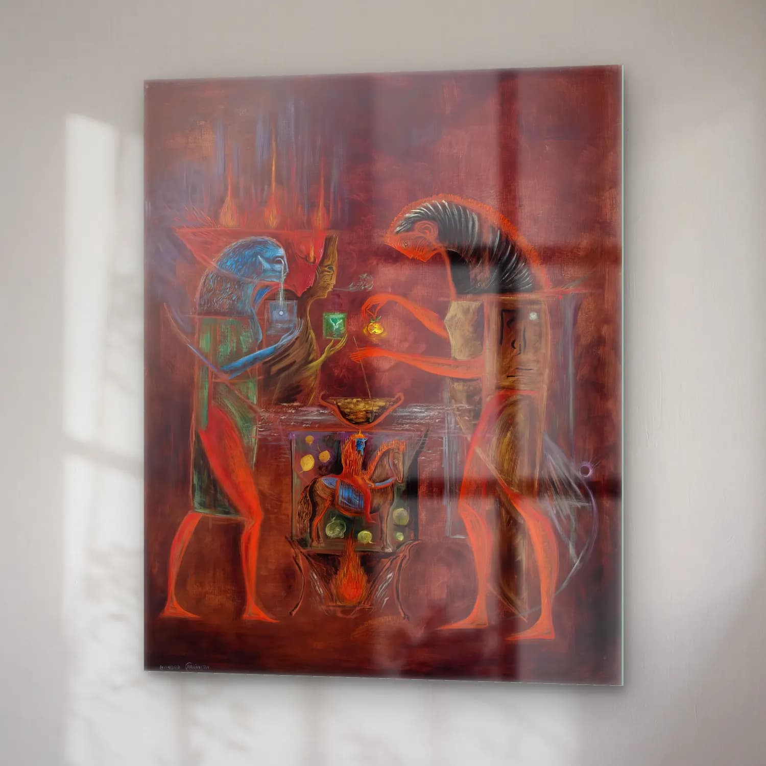 Leonora Carrington – Mitolojik Sahne No. 12 cam tablo — sağ açıdan görünüm