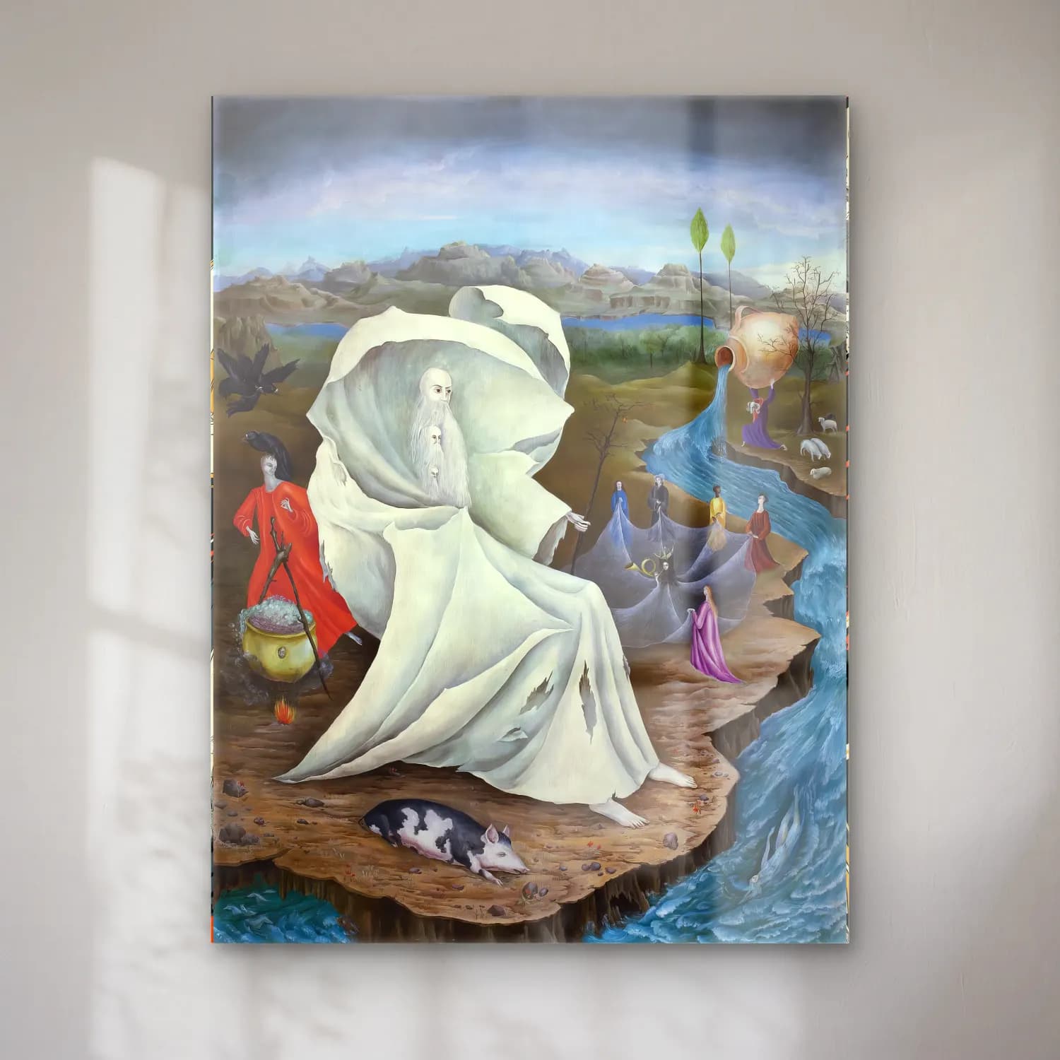 Leonora Carrington – Mitolojik Sahne – Siyah Beyaz Tonlar cam tablo — Leonora Carrington – Mitolojik Sahne – Siyah Beyaz Tonlar — yağlı boya mitolojik sahne